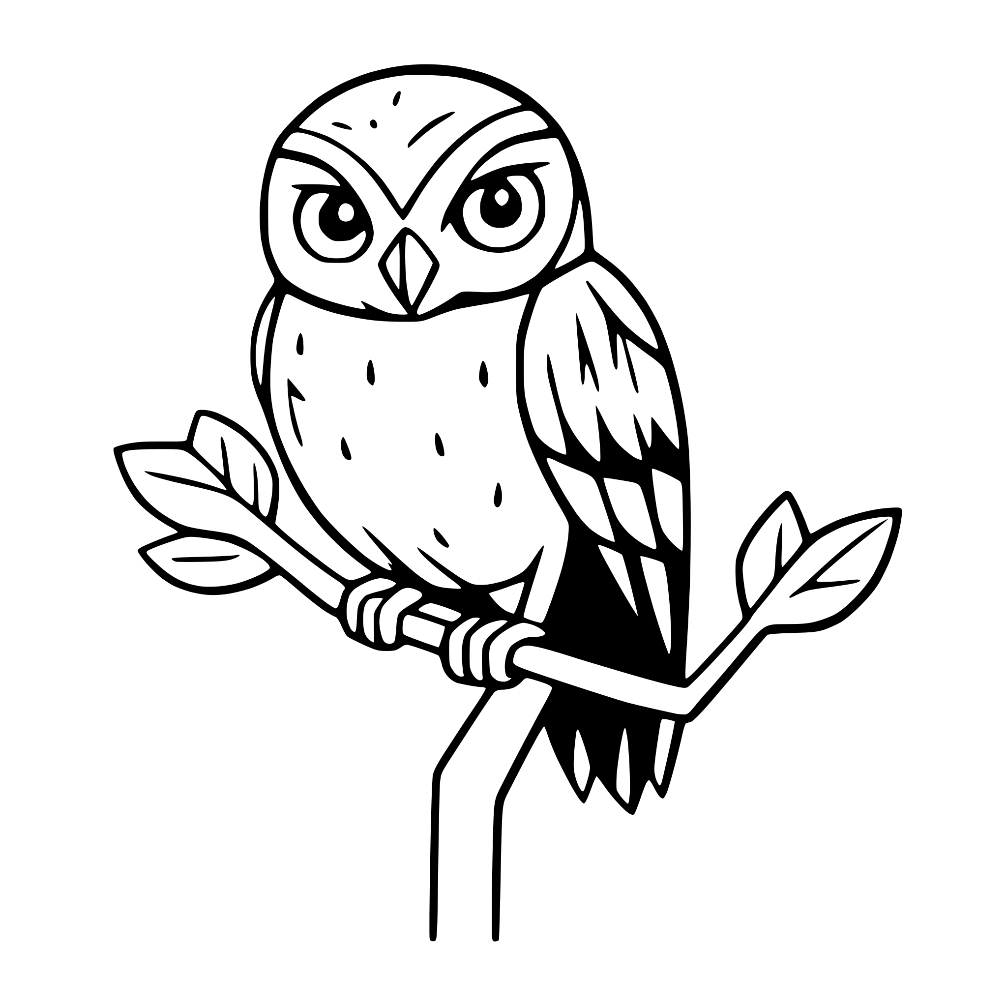 AI-generated SVG of 'owl perched on branch'