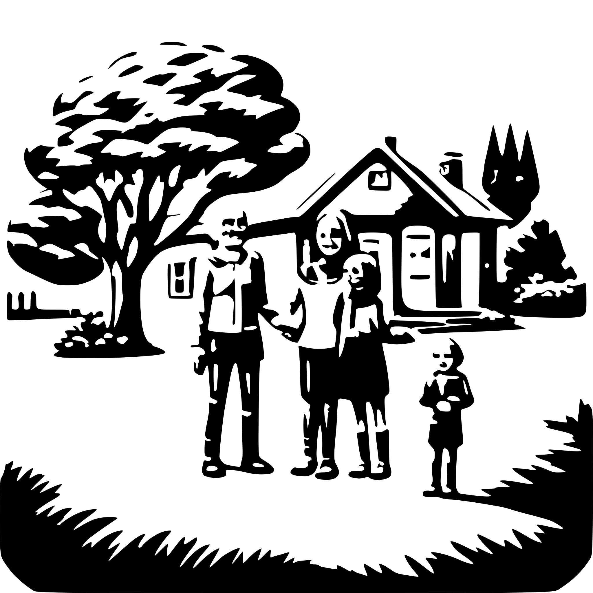 AI-generated SVG of a A family visiting grandparents at their countryside home.