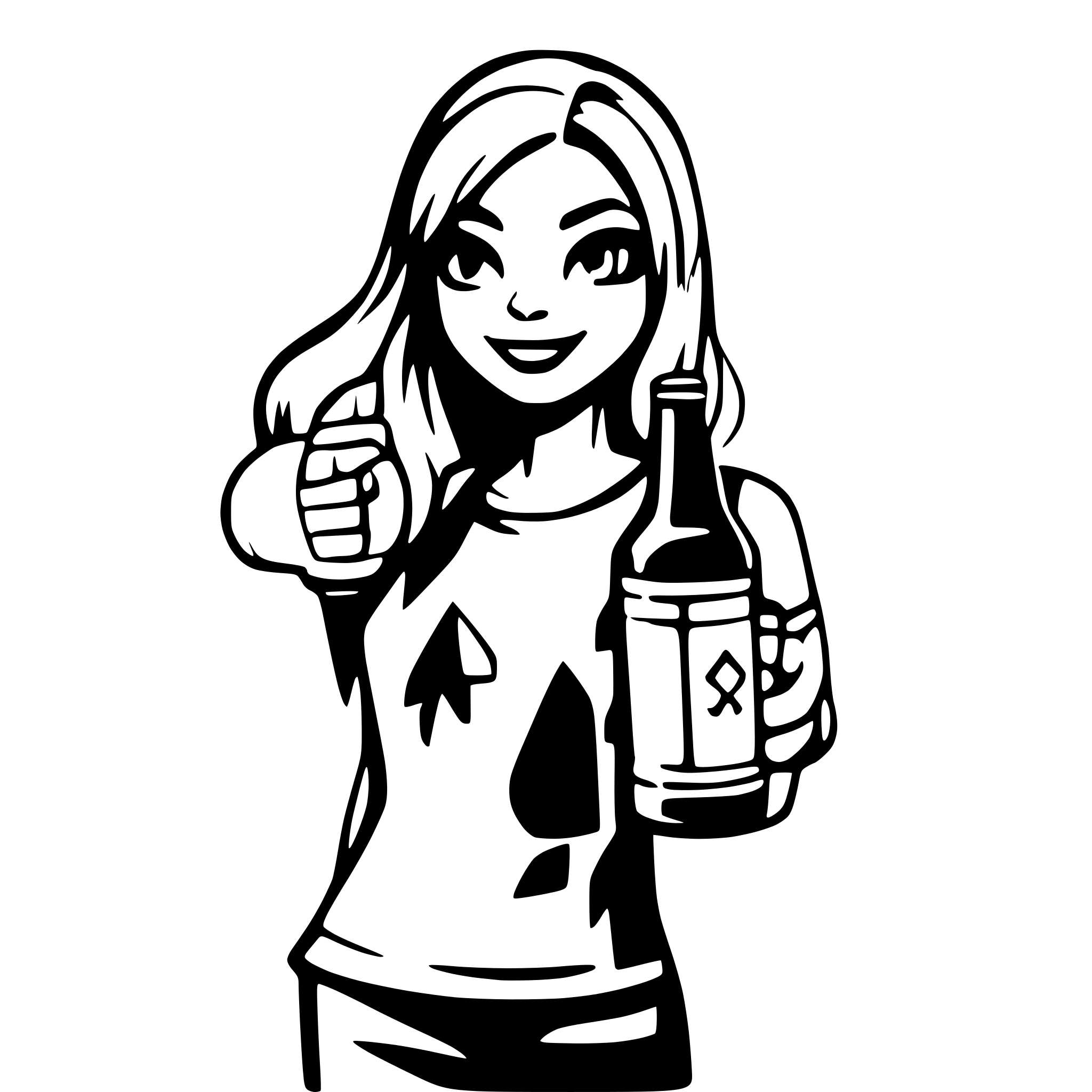 AI-generated SVG of a girl with beer and RT print on tshirt
