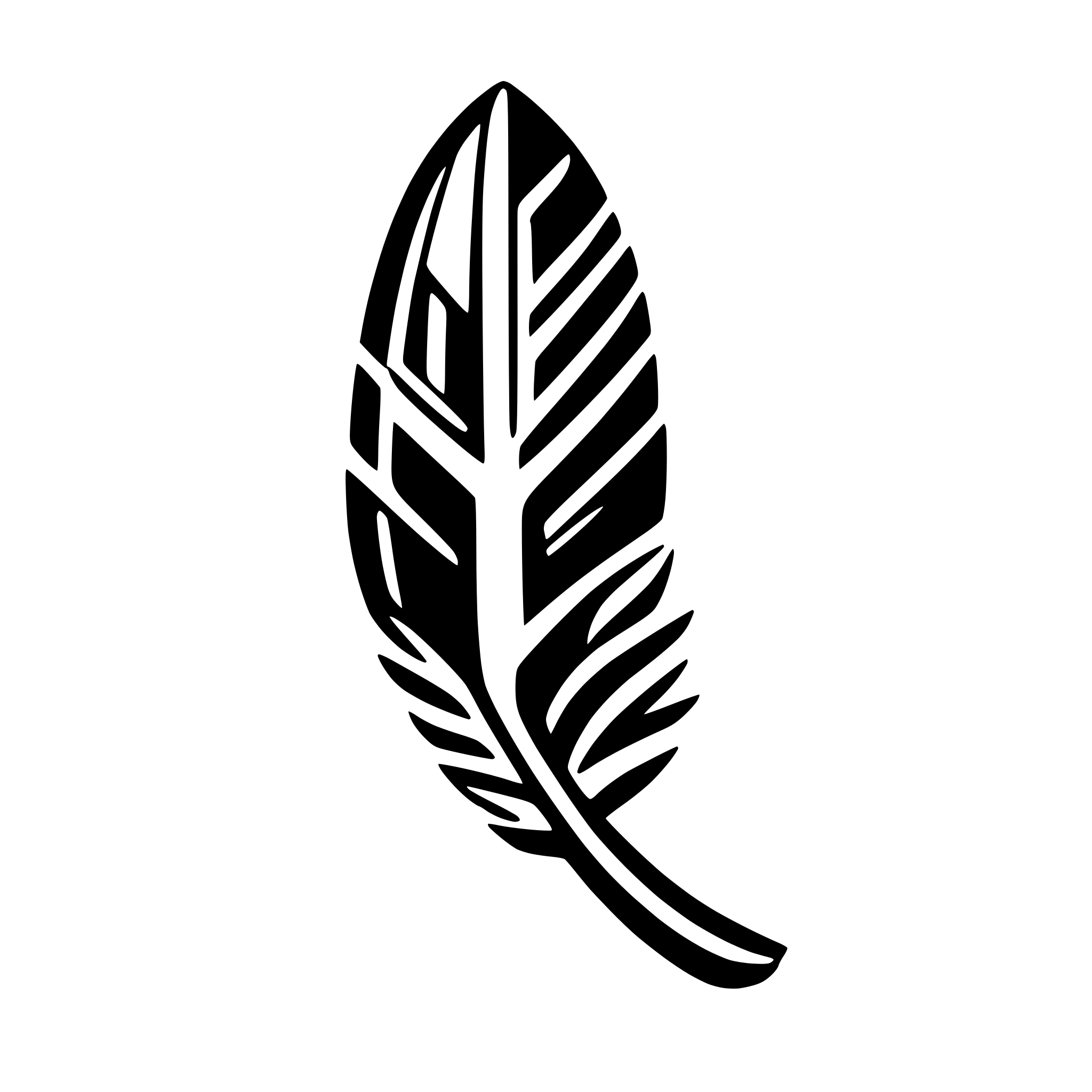 AI-generated SVG of a Generate a vector illustration of a feather with multiple distinct color blocks. Use a palette that includes red, orang\e, yellow, green, blue, and purple in a geometric pattern across the feather's surface. Ensure the feather has a recognizable quill and barb structure. the design must be suitable to be used as a logo for a website