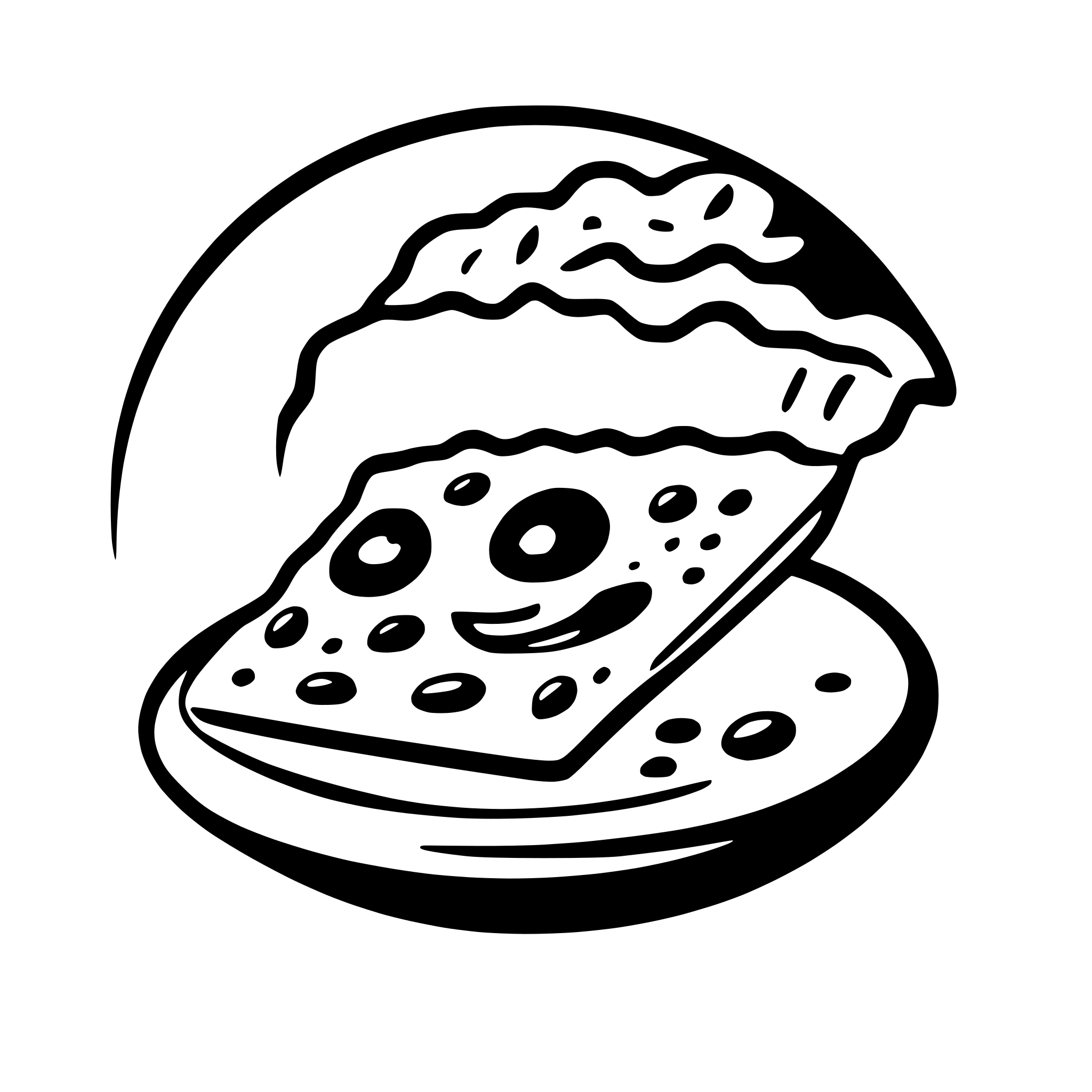 AI-generated SVG of a A simple, pure and clean logo presenting a pizza with two eyes, a mouth, hands and legs. Similar to the starbucks logo.