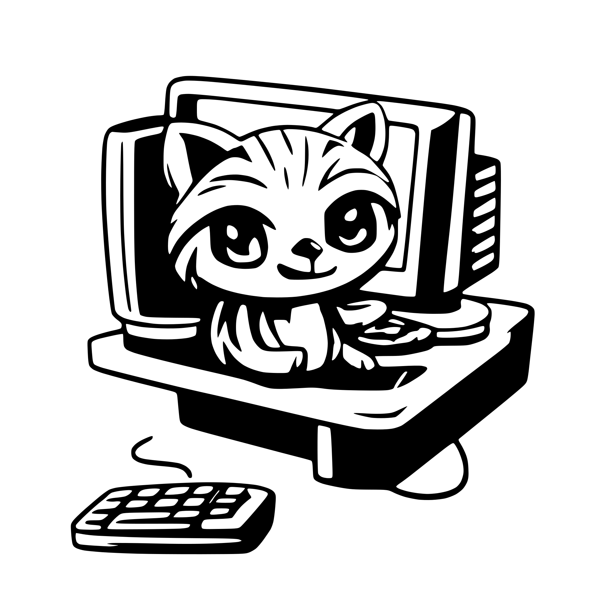 AI-generated SVG of a vector logo of a raccoon inside a pc