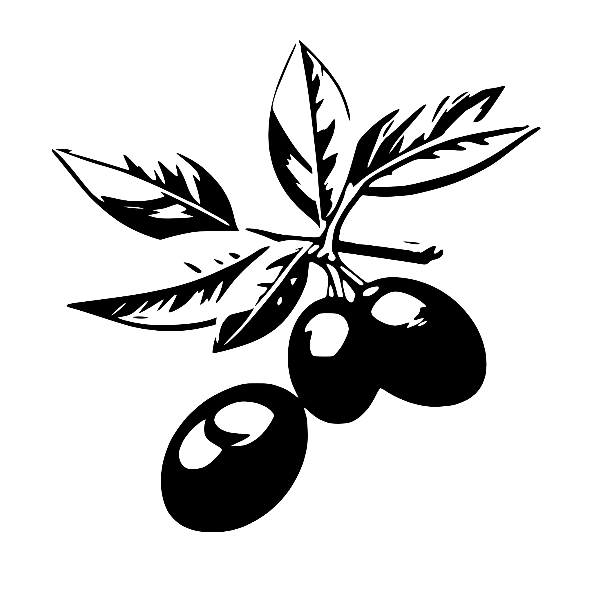 AI-generated SVG of 'One olive branch with 6 leaves and 2 olives, with shading'