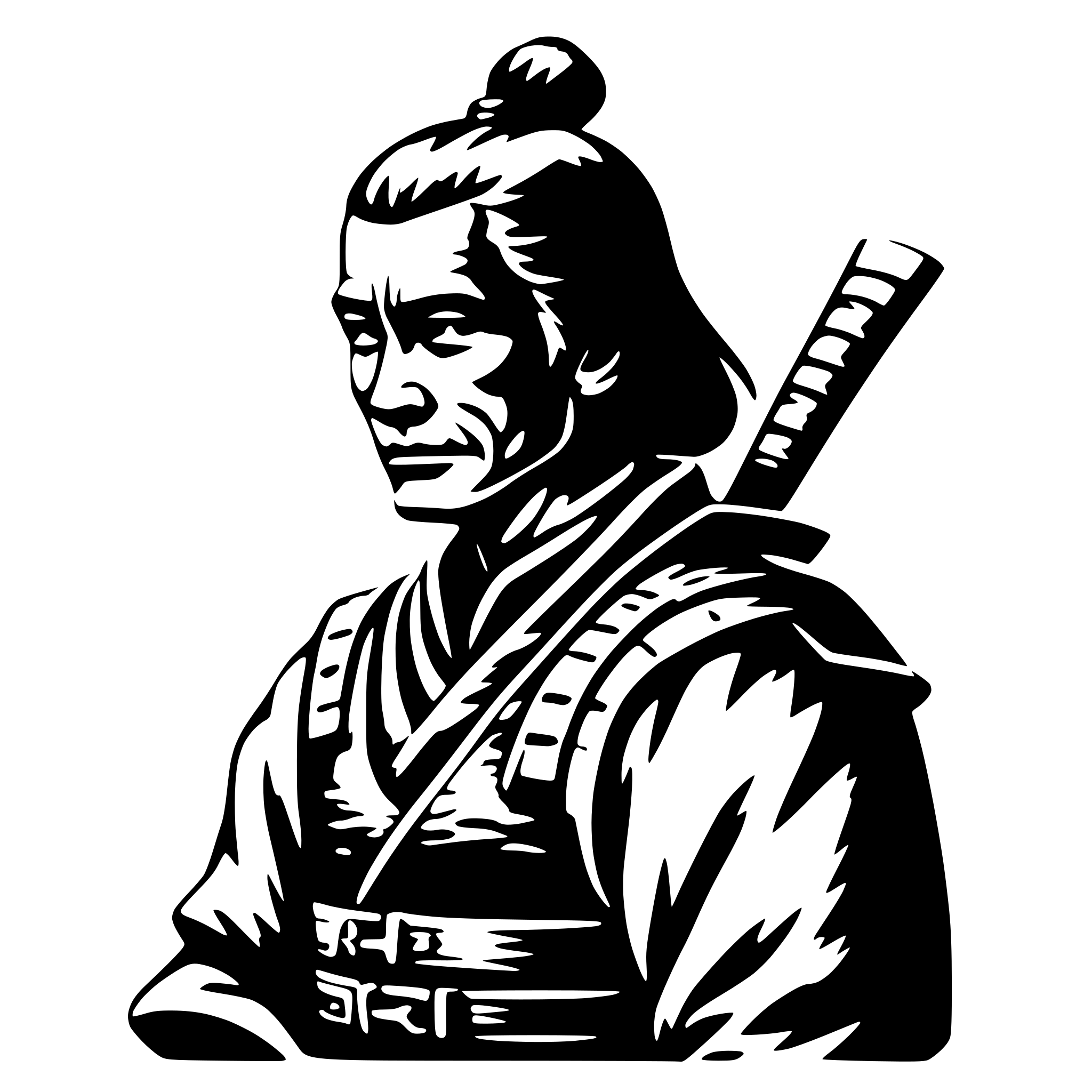 AI-generated SVG of a old samurai, side view, nostalgic