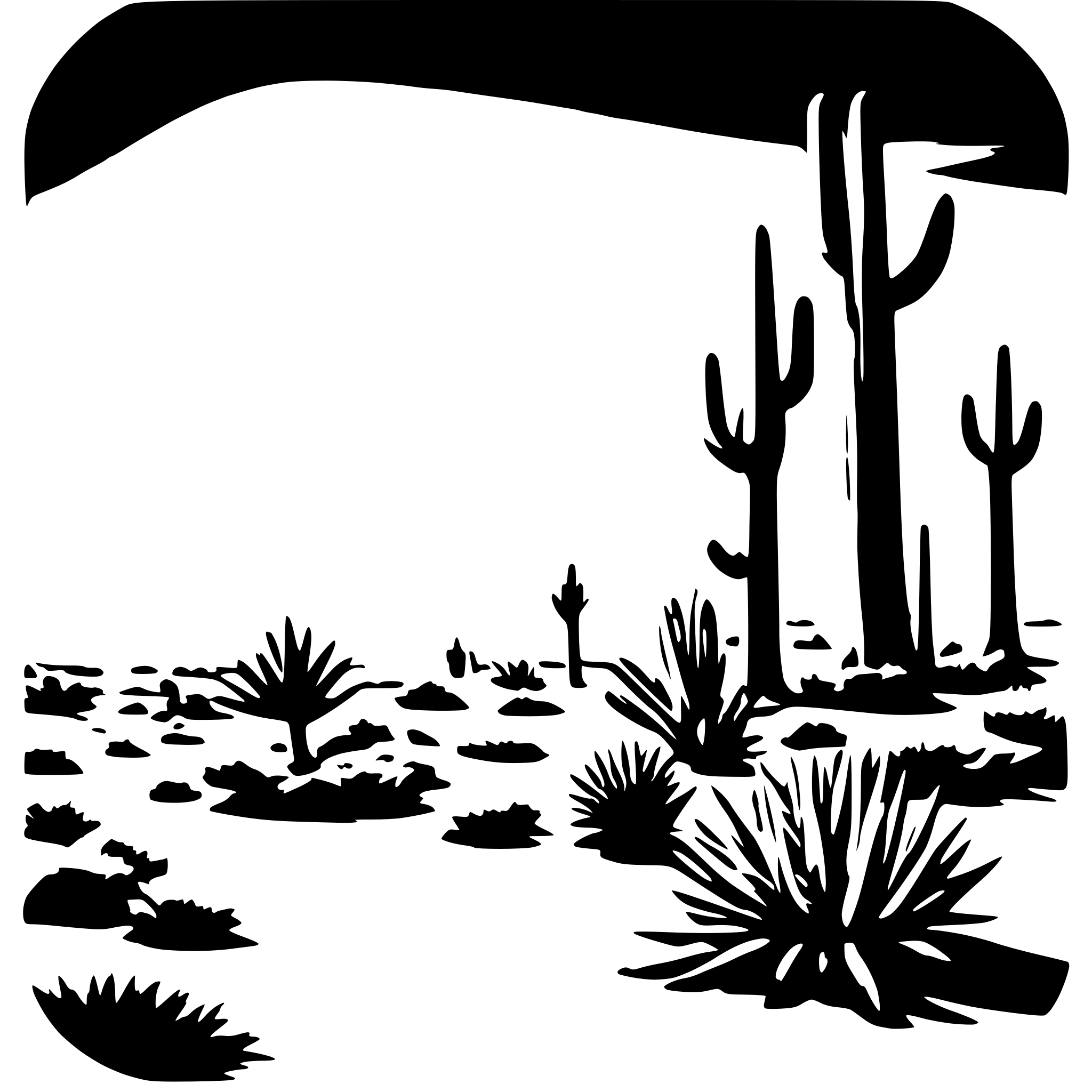 AI-generated SVG of a extreme hot sunny desert ecosystem including sun