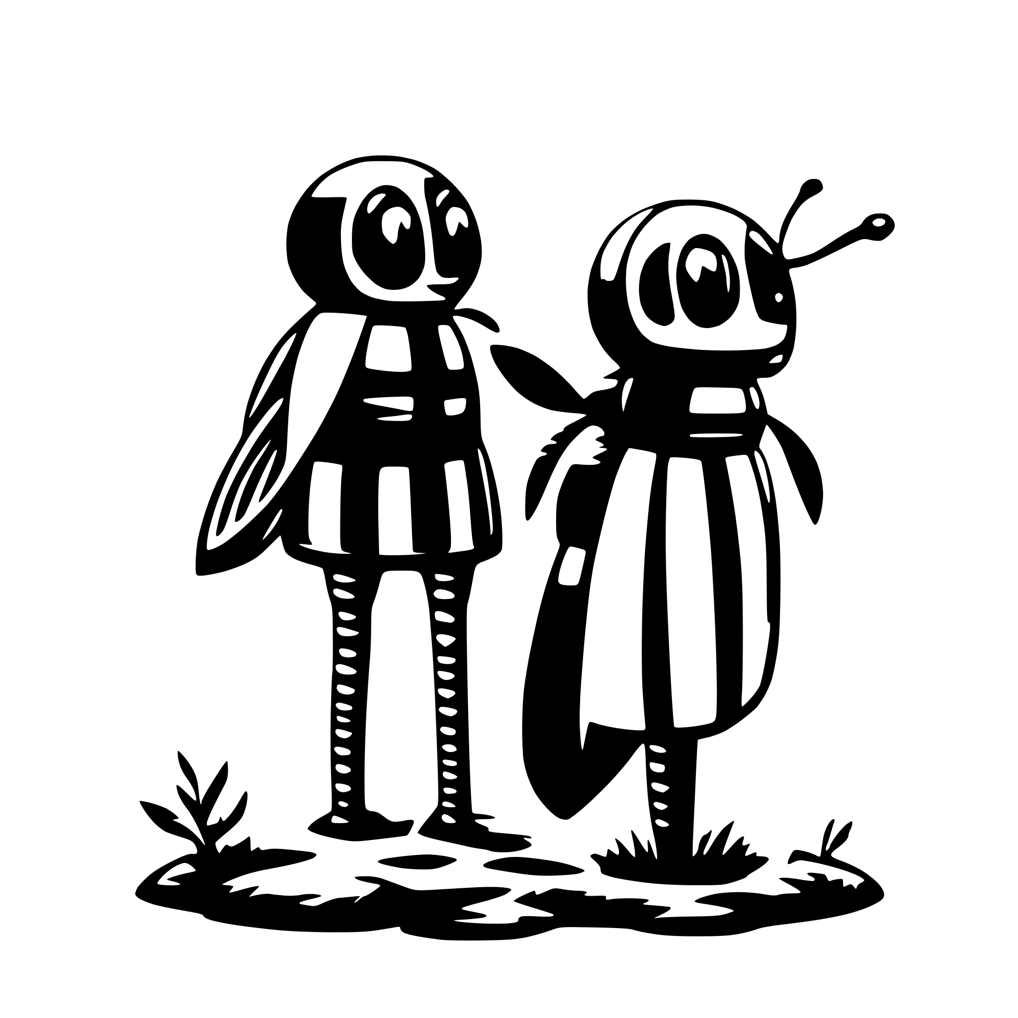 AI-generated SVG of 'two bees with a face who looks like a ghost'