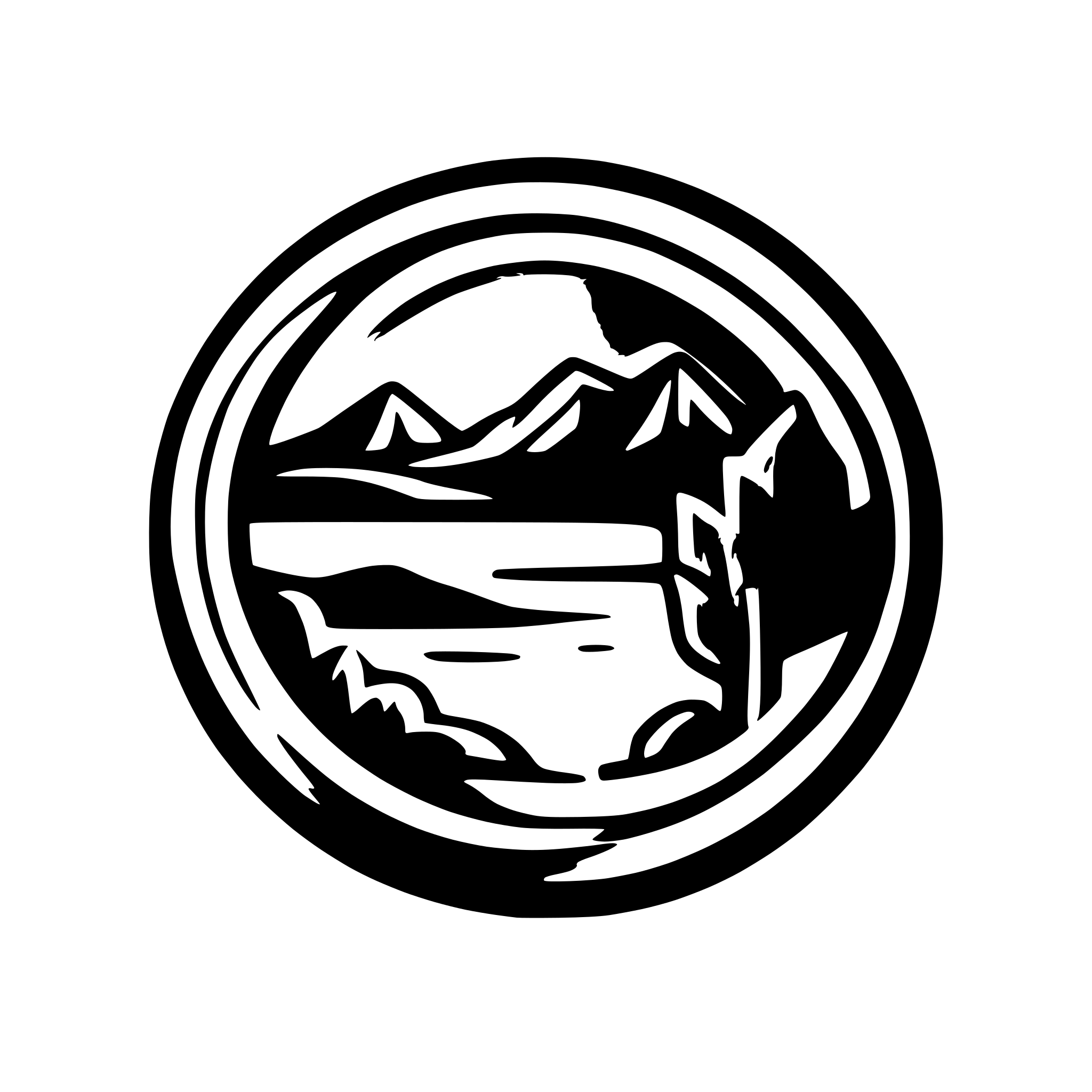 AI-generated SVG of a circular logo with red thic border and inside a gradient from the exterior part of 2 green mountains and a blue sky
