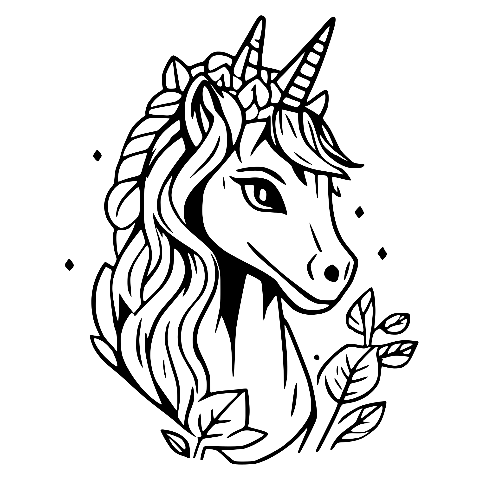 AI-generated SVG of a Beautiful detailed unicorn with flowers round design