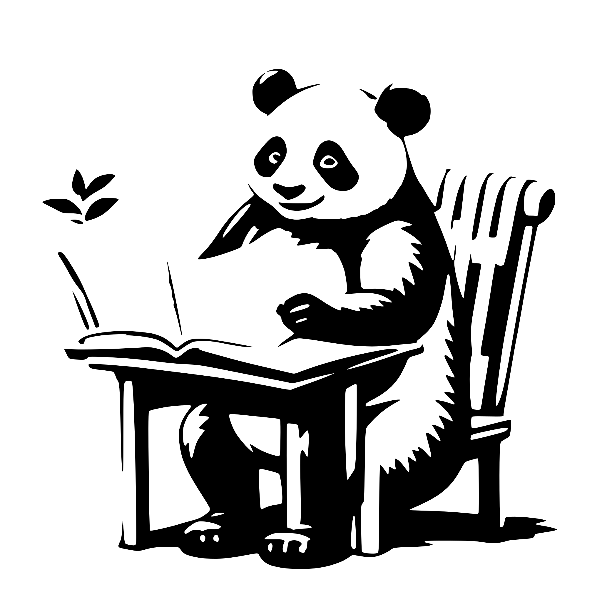 AI-generated SVG of a a panda, sit on a chair, reading a very big book