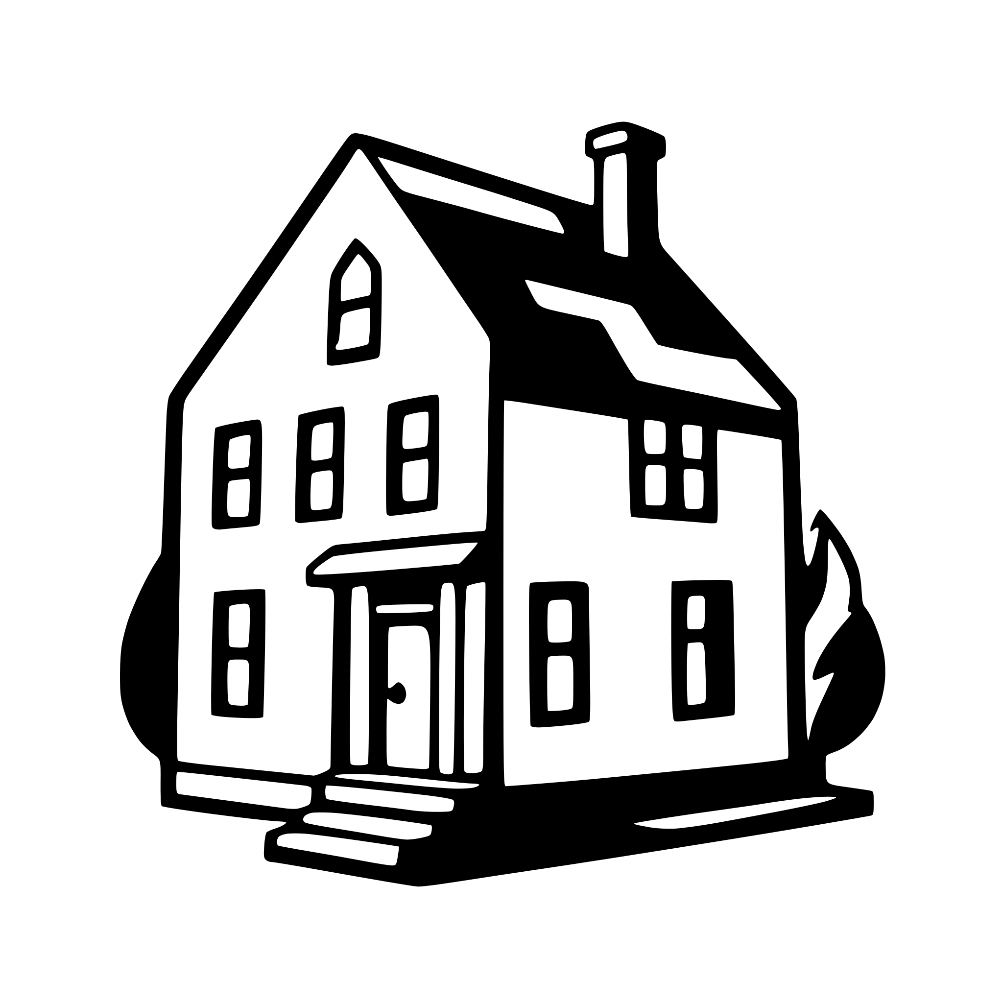 AI-generated SVG of a Abstract vector graphic of a rowhouse. The rowhouse is composed of clean, geometric shapes: connected rectangles for units, triangles for peaked roofs, and small squares or lines for windows and doors. The style is flat and monochromatic, with no gradients or complex details to ensure clean path tracing. The background is plain white, emphasizing the structure and ensuring easy separation during conversion. Ideal for creating a scalable vector icon.