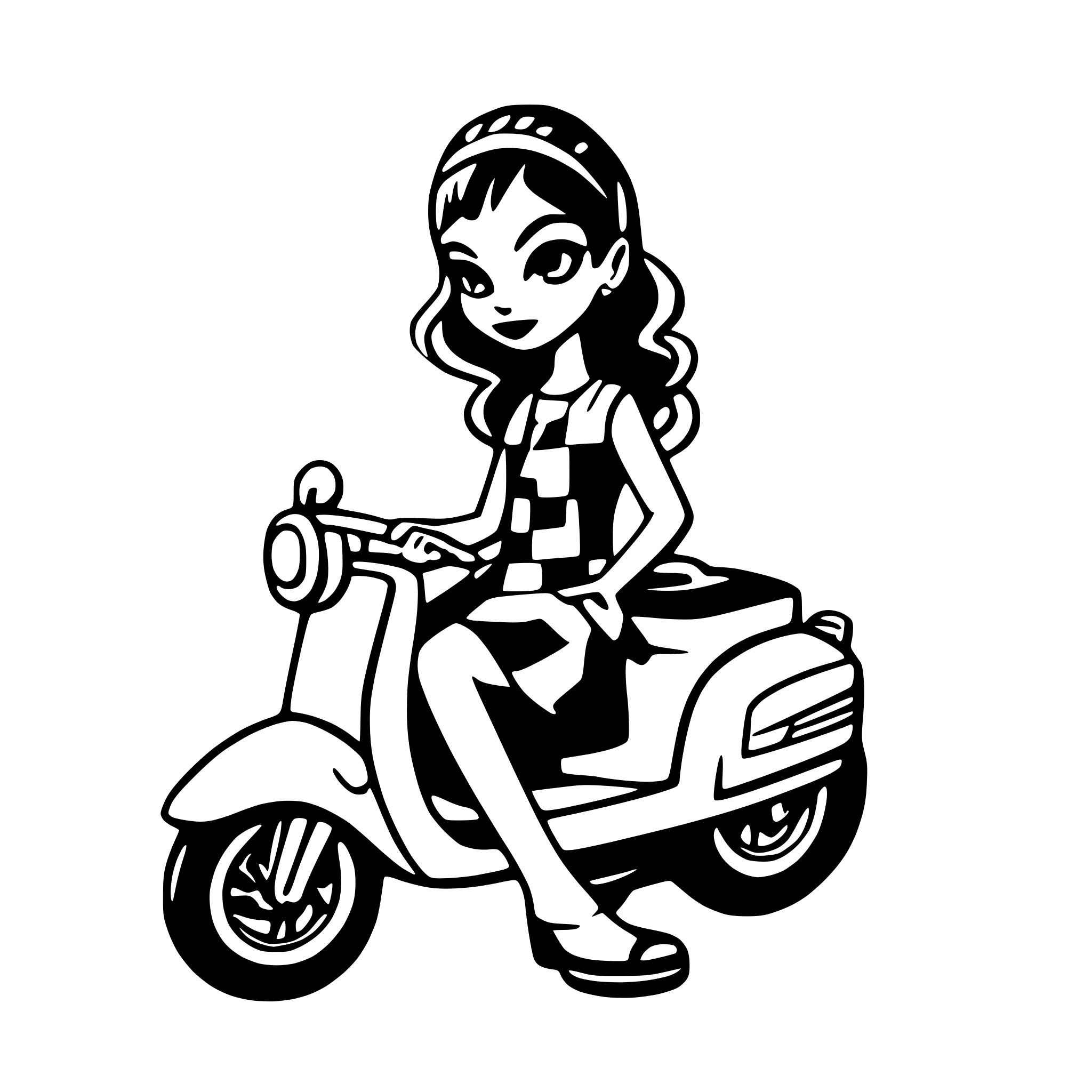 AI-generated SVG of a Woman on a vespa Rockabilly