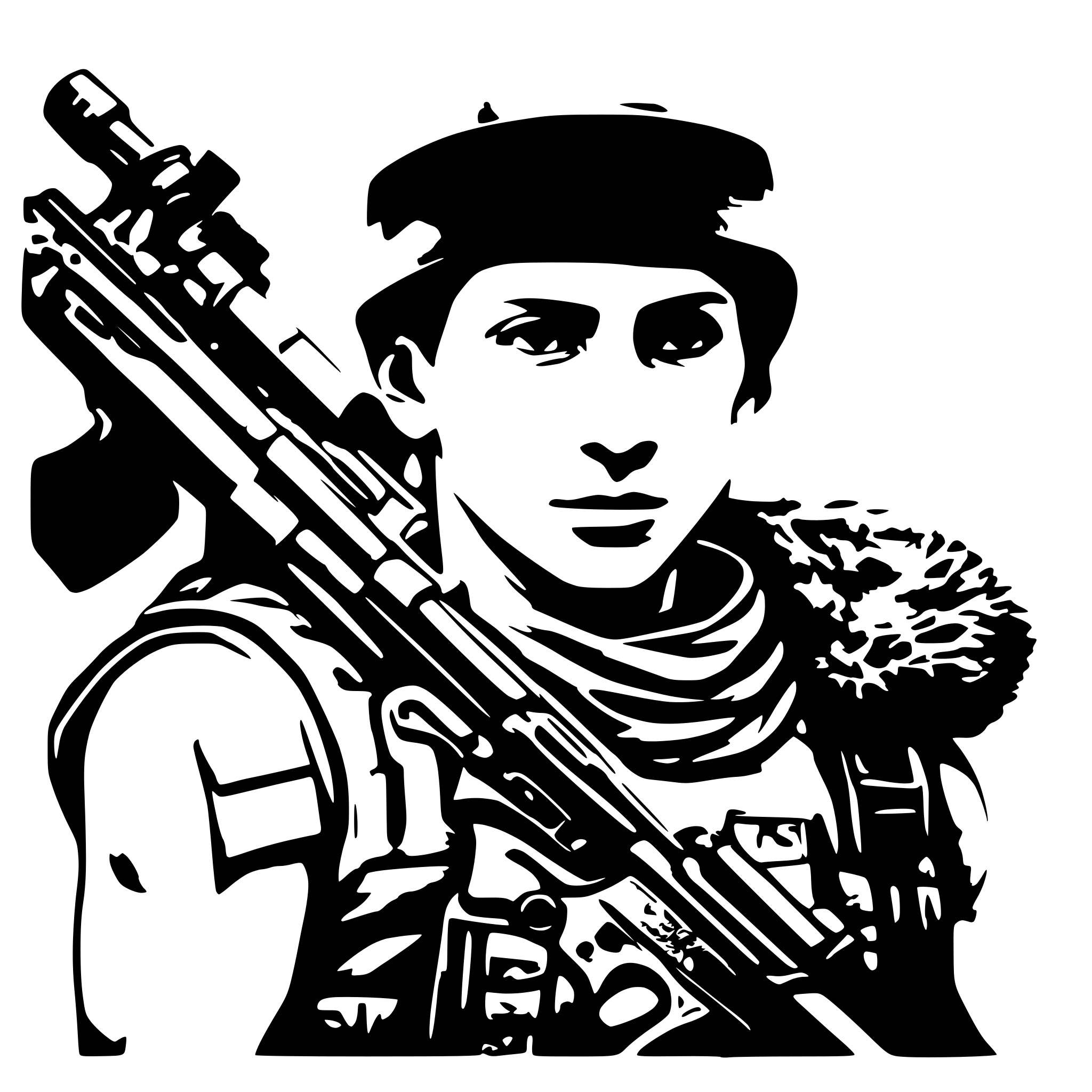 AI-generated SVG of 'Ukrainian soldier Nujin holds SCAR-L'