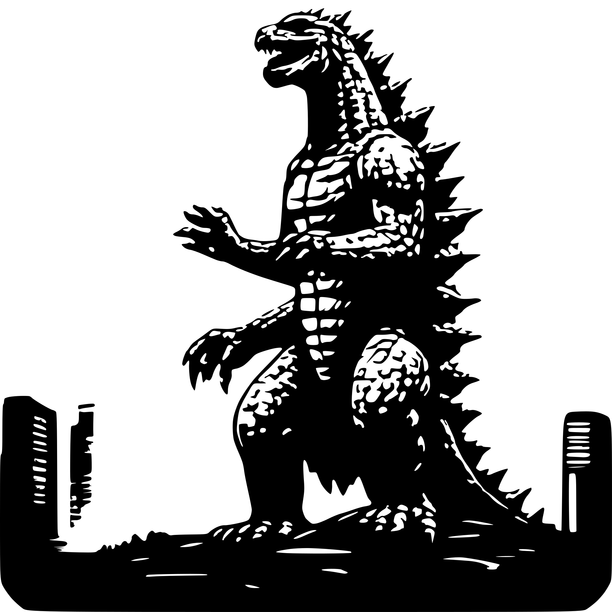 AI-generated SVG of a godzilla realistic holding a star