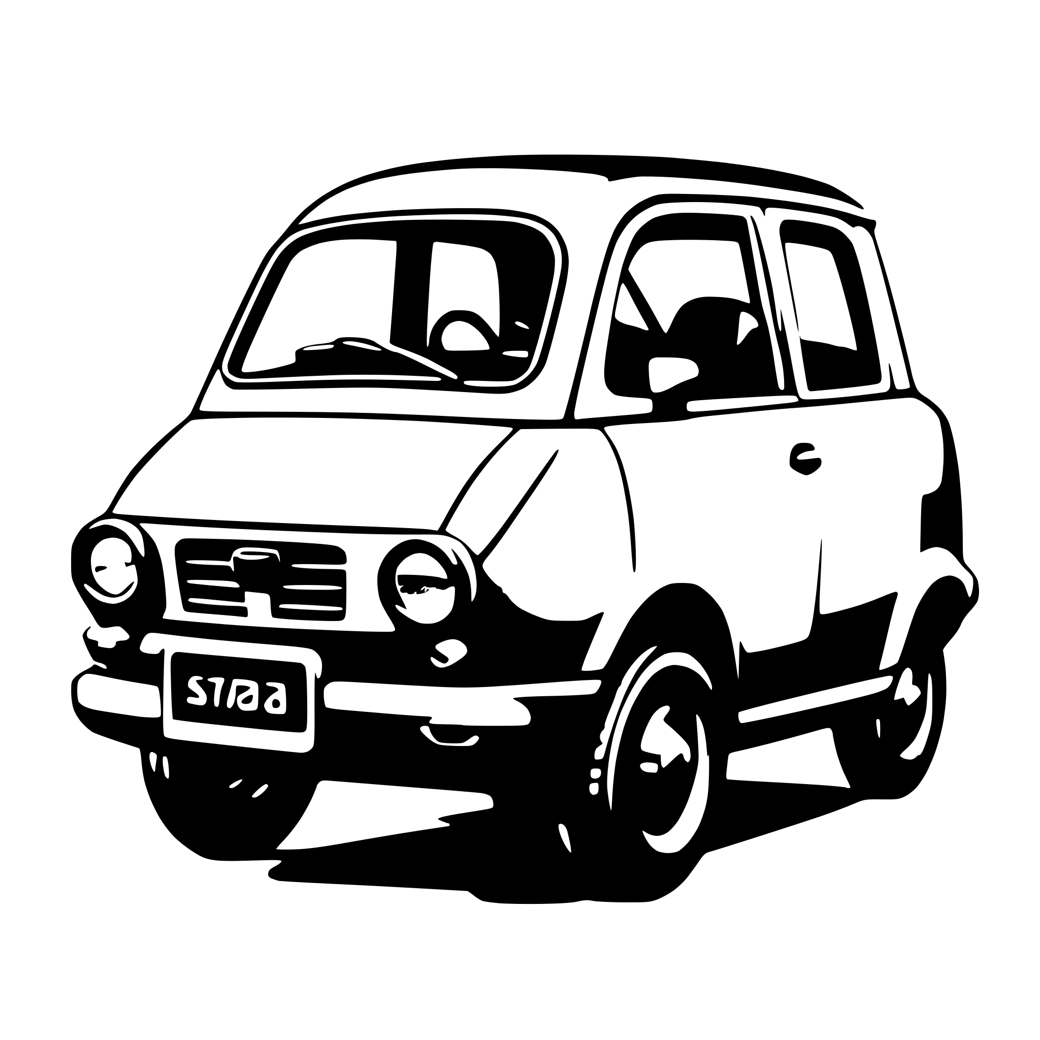 AI-generated SVG of a 1970 subaru sedan microcar no background