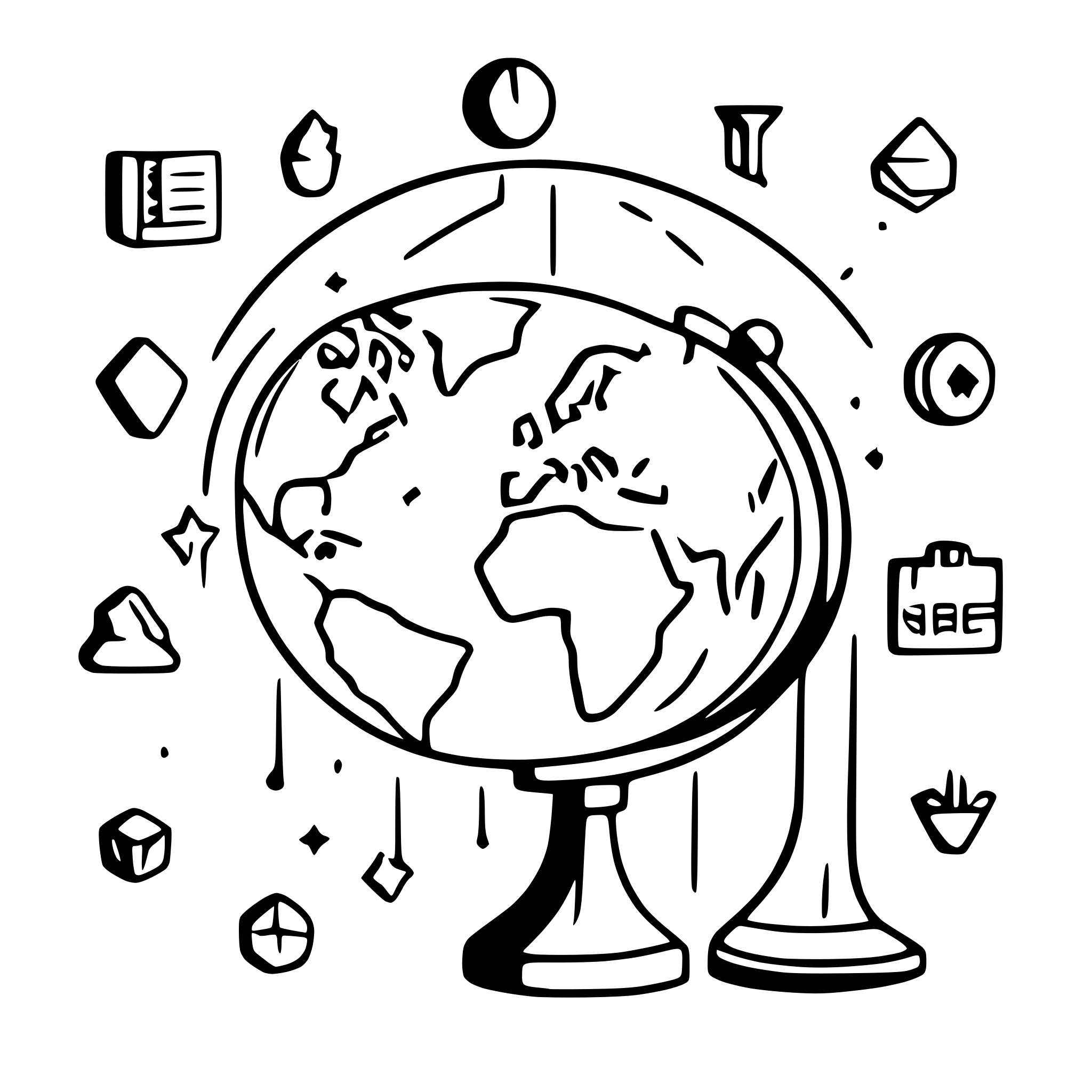 AI-generated SVG of a Large text: "World History" on a white background. Several small icon images appear around the text, such as globes, flags, and hourglasses.