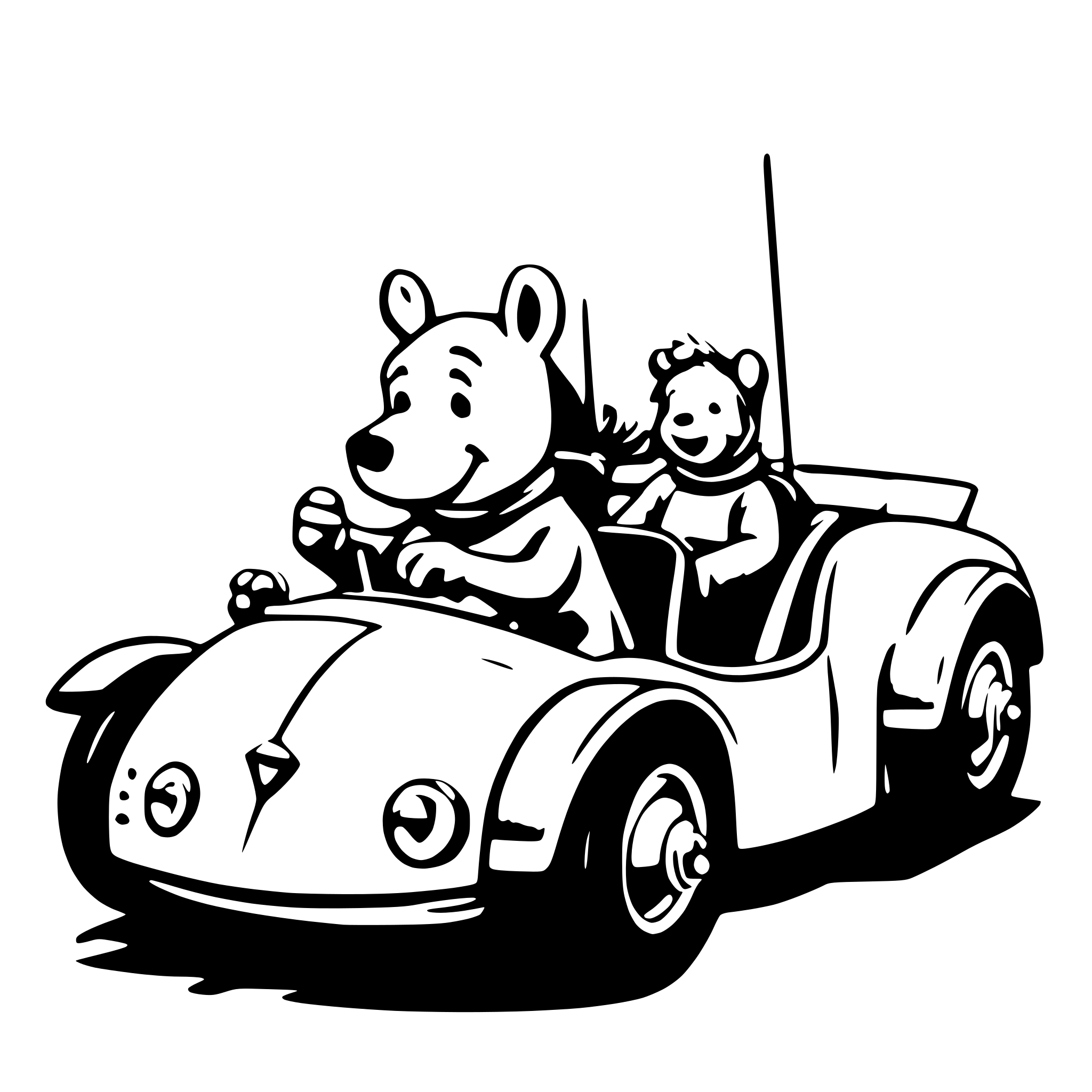 AI-generated SVG of a Winnie the pooh driving a racecar coloring book