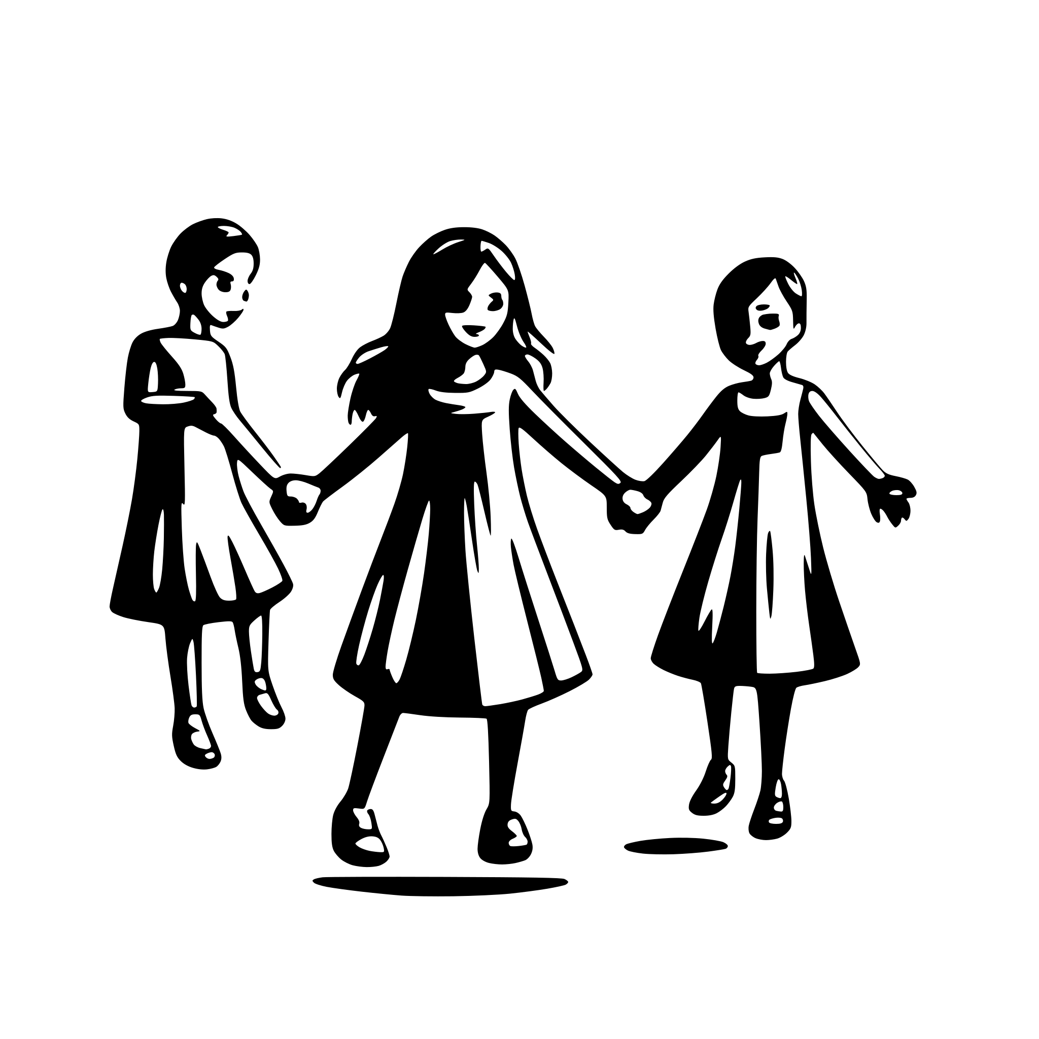 AI-generated SVG of a educator with  8 children holding hands