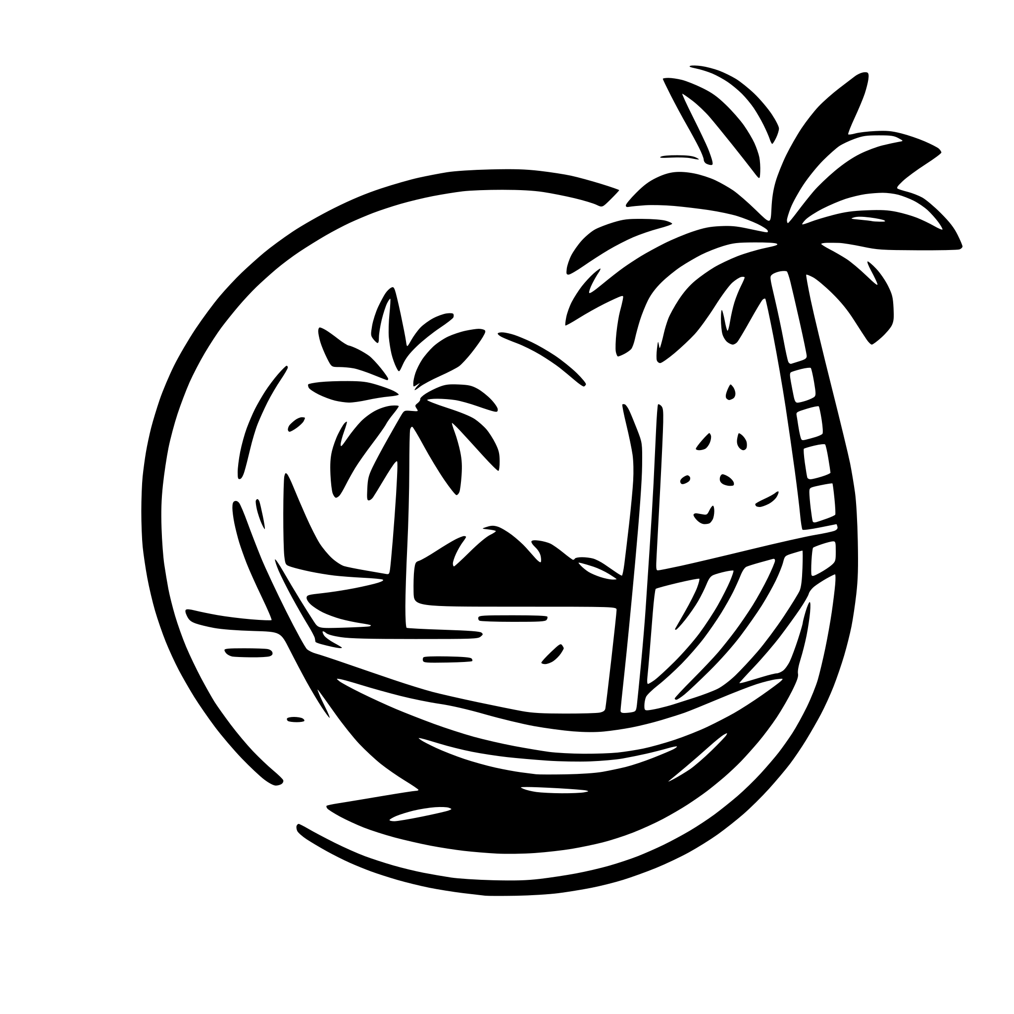 AI-generated SVG of a Creating a logo for a leisure business with a sun over the horizon, a coconut tree, and a hammock can evoke a relaxing, tropical vibe. Here's a conceptual description of the logo design: