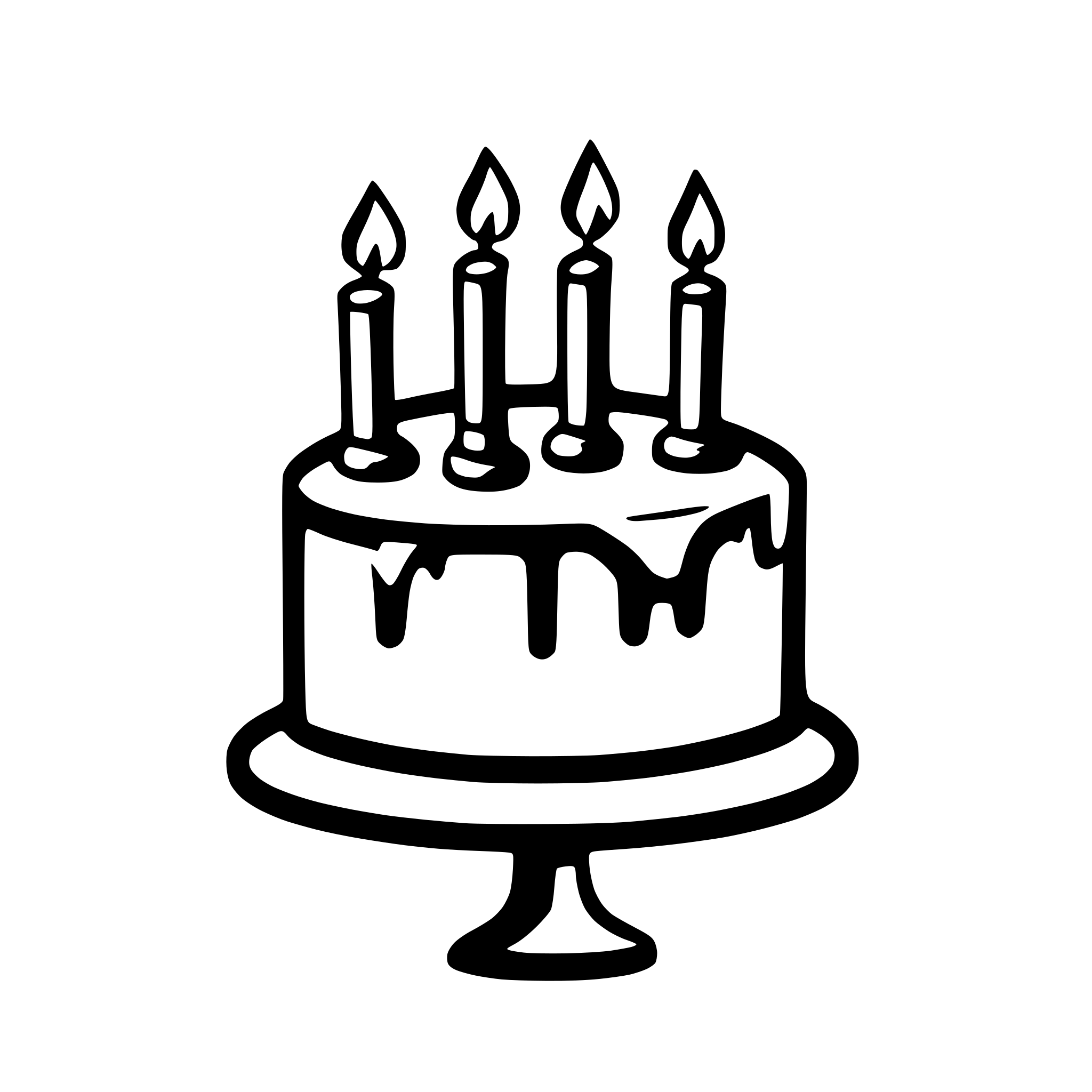 AI-generated SVG of 'A black and white vector icon of a birthday cake with three lit candles. The design is minimalistic, with clean, bold outlines and no shading. The cake has two layers, with frosting dripping down the sides. Transparent or white background.'