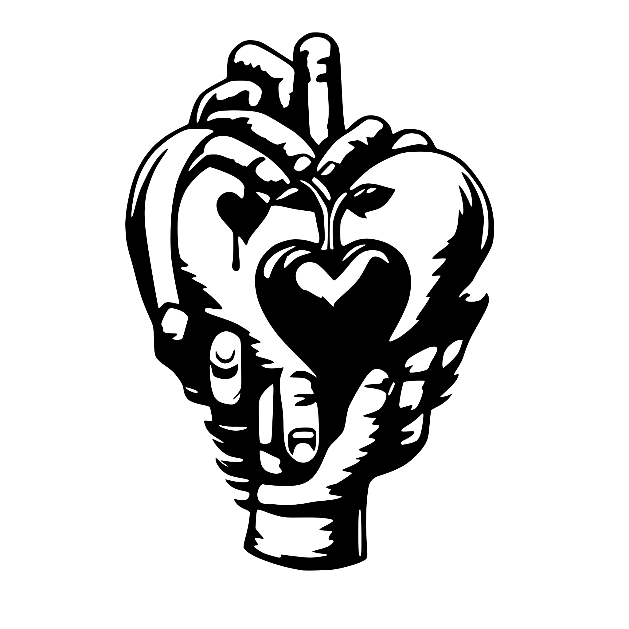 AI-generated SVG of a Tattooed hand holding bleeding heart