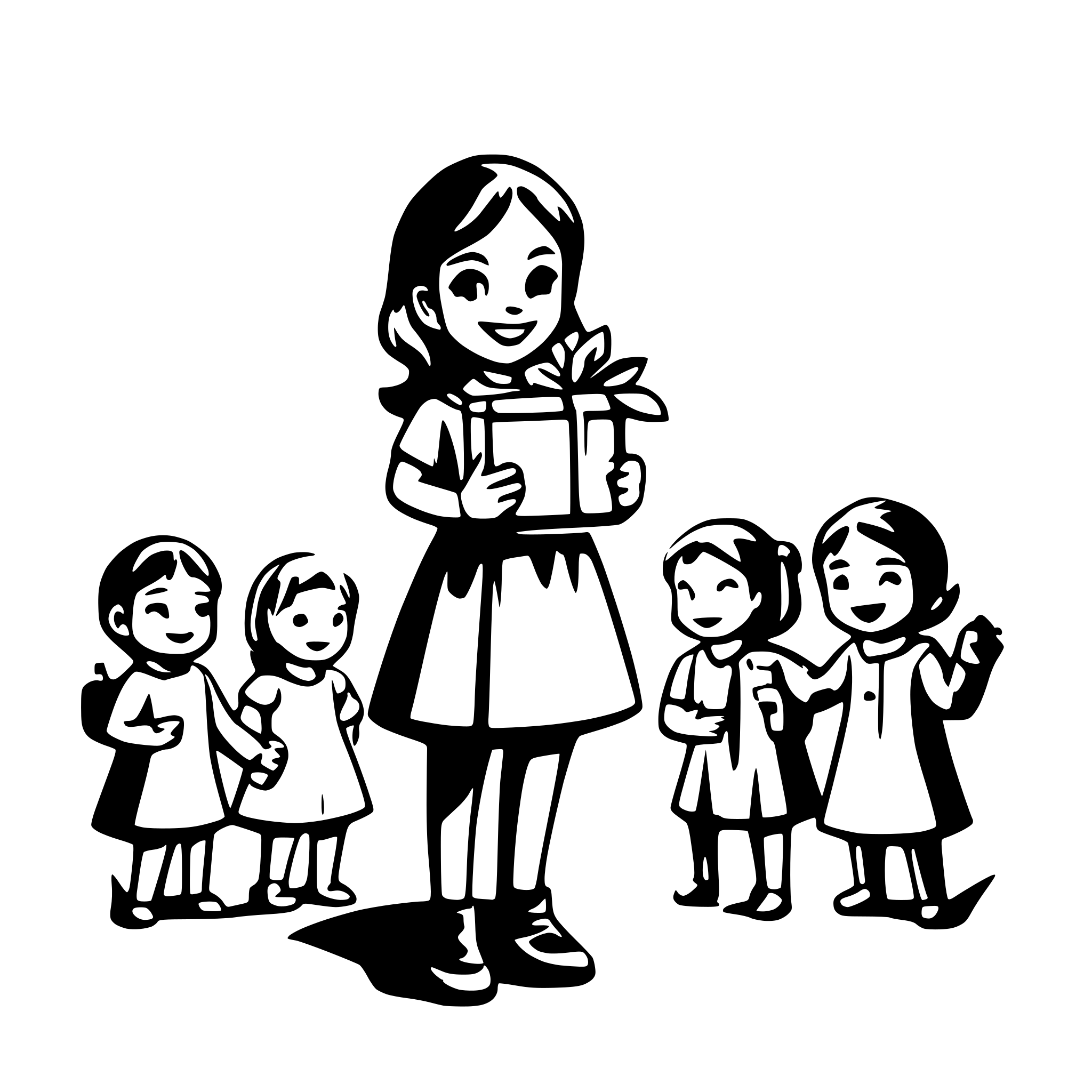 AI-generated SVG of a educator says goodbye to 8 children in the kindergarden