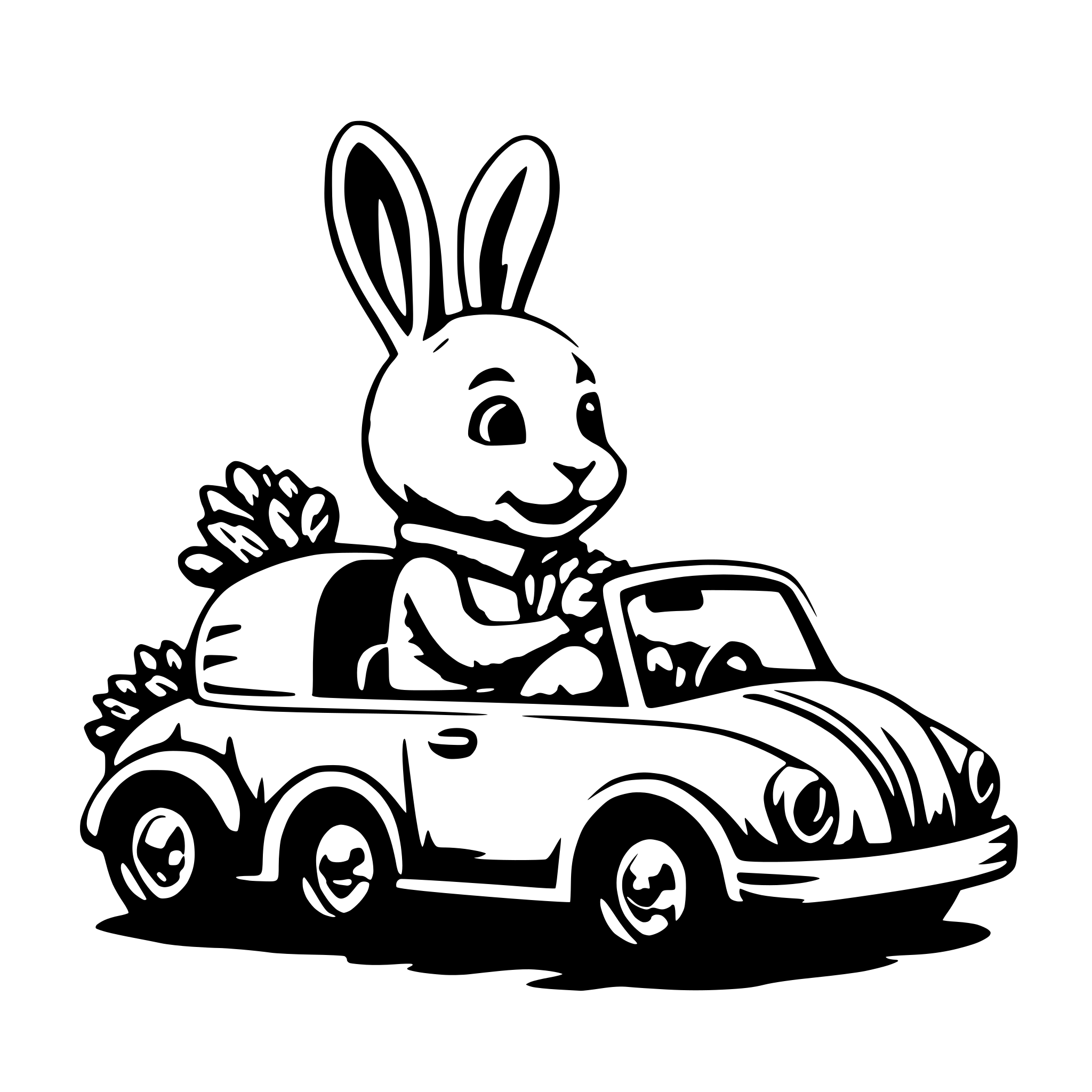 AI-generated SVG of a Cute bunny driving carrot car