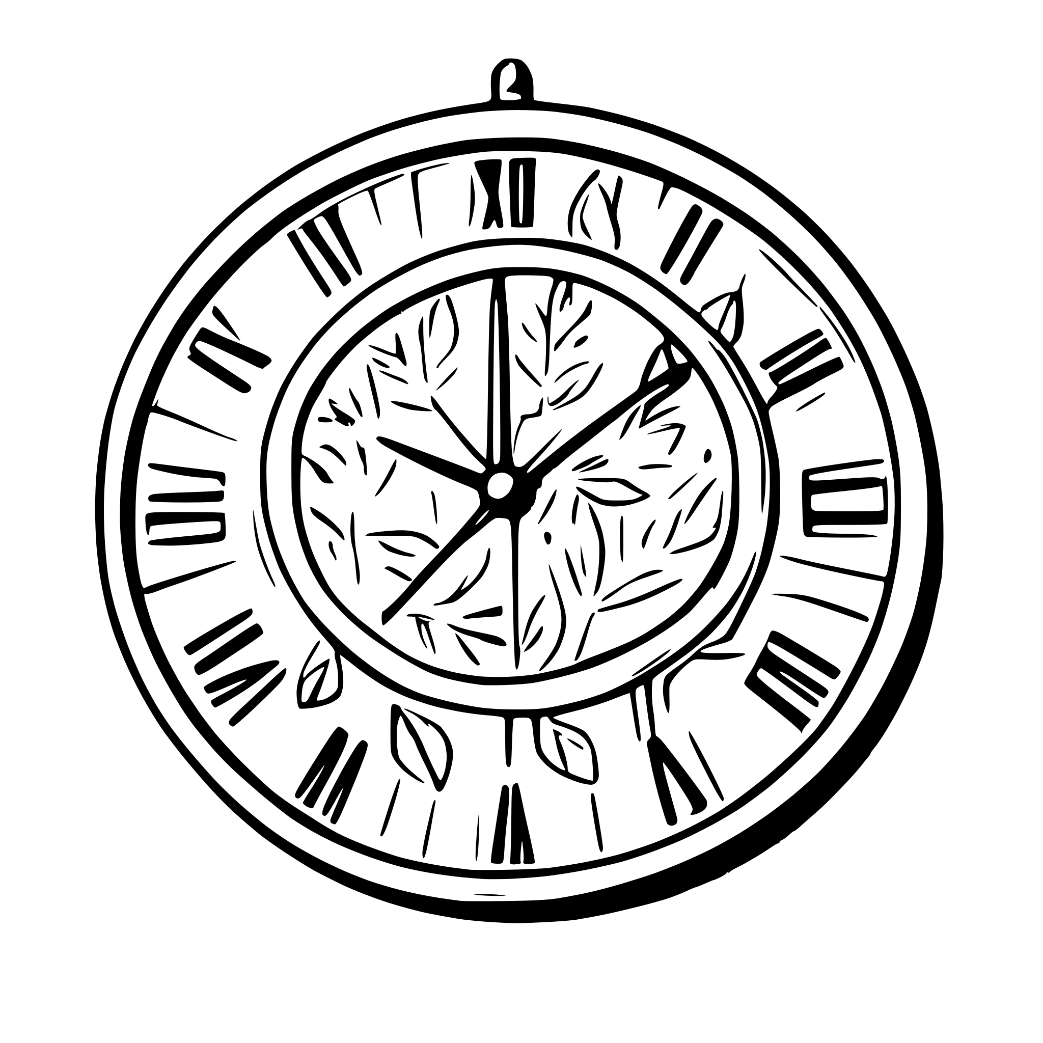 AI-generated SVG of a Generate a clock face with very beautiful hands. The 12 digits on the clock are always 4, but each digit is in a different language