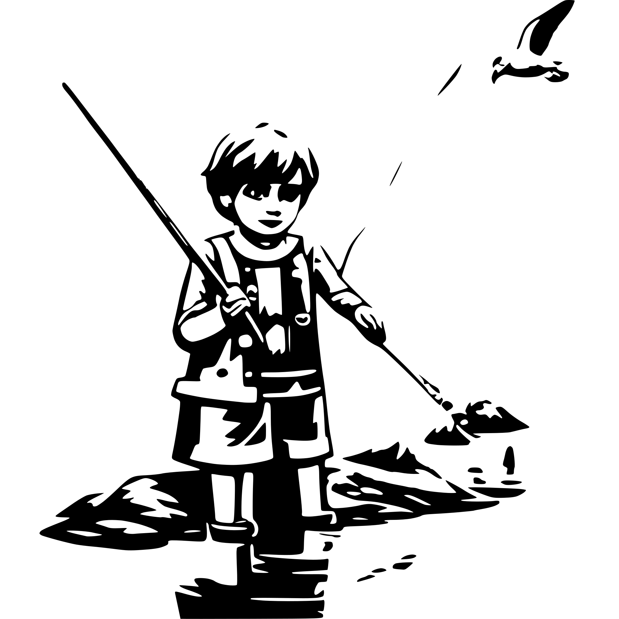 AI-generated SVG of a boy fishing, seagull,
