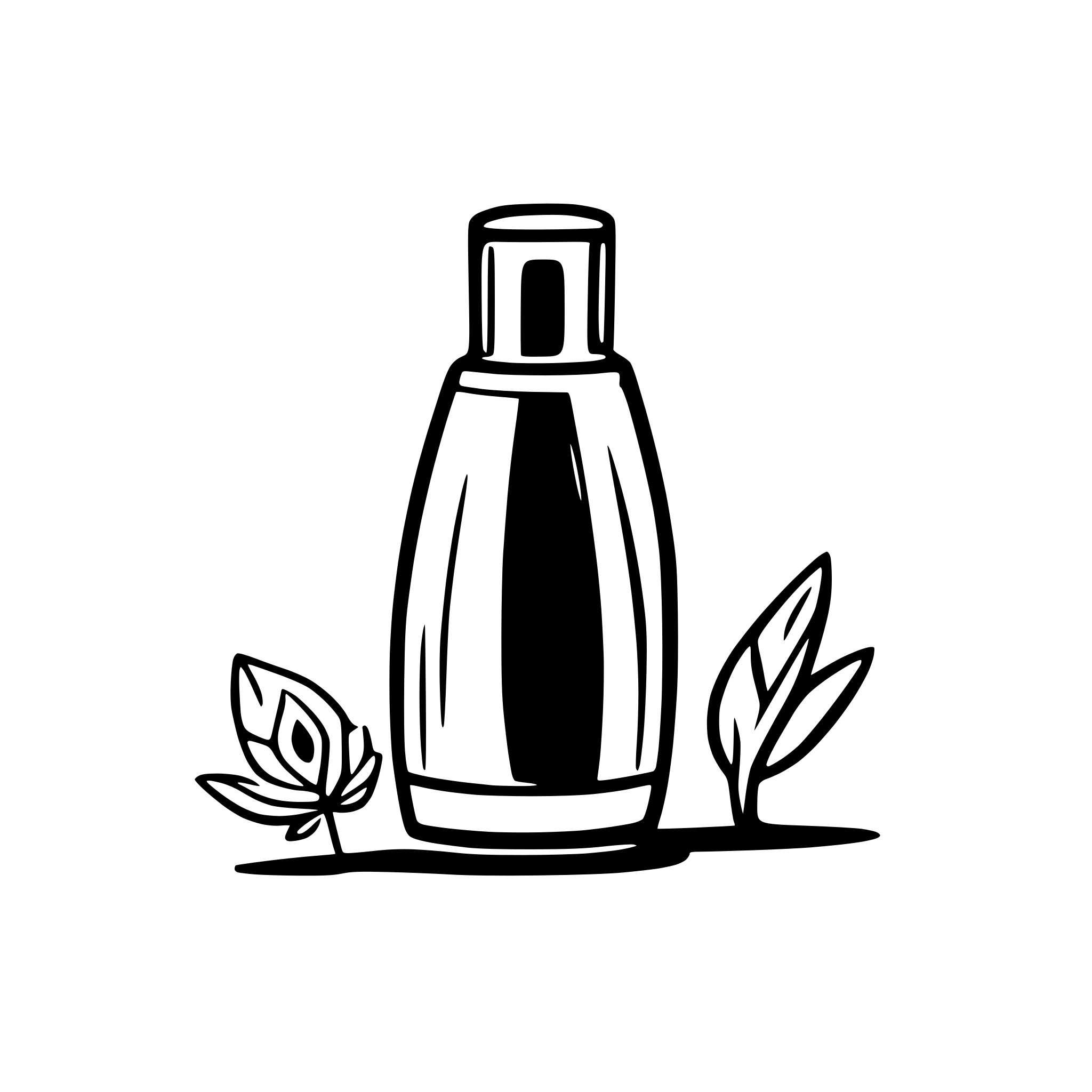 AI-generated SVG of 'Design a modern, minimalist logo for a luxury skincare brand, it should feature a sleek bottle with a droplet shape pointing downward, symbolizing purity and hydration, it should also reference the spiral of a snail's house.'