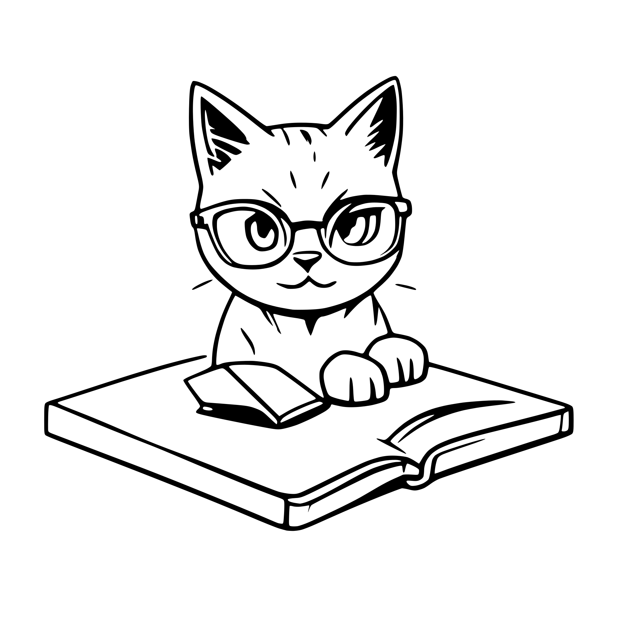 AI-generated SVG of a Cat with glasse focused intently on a book