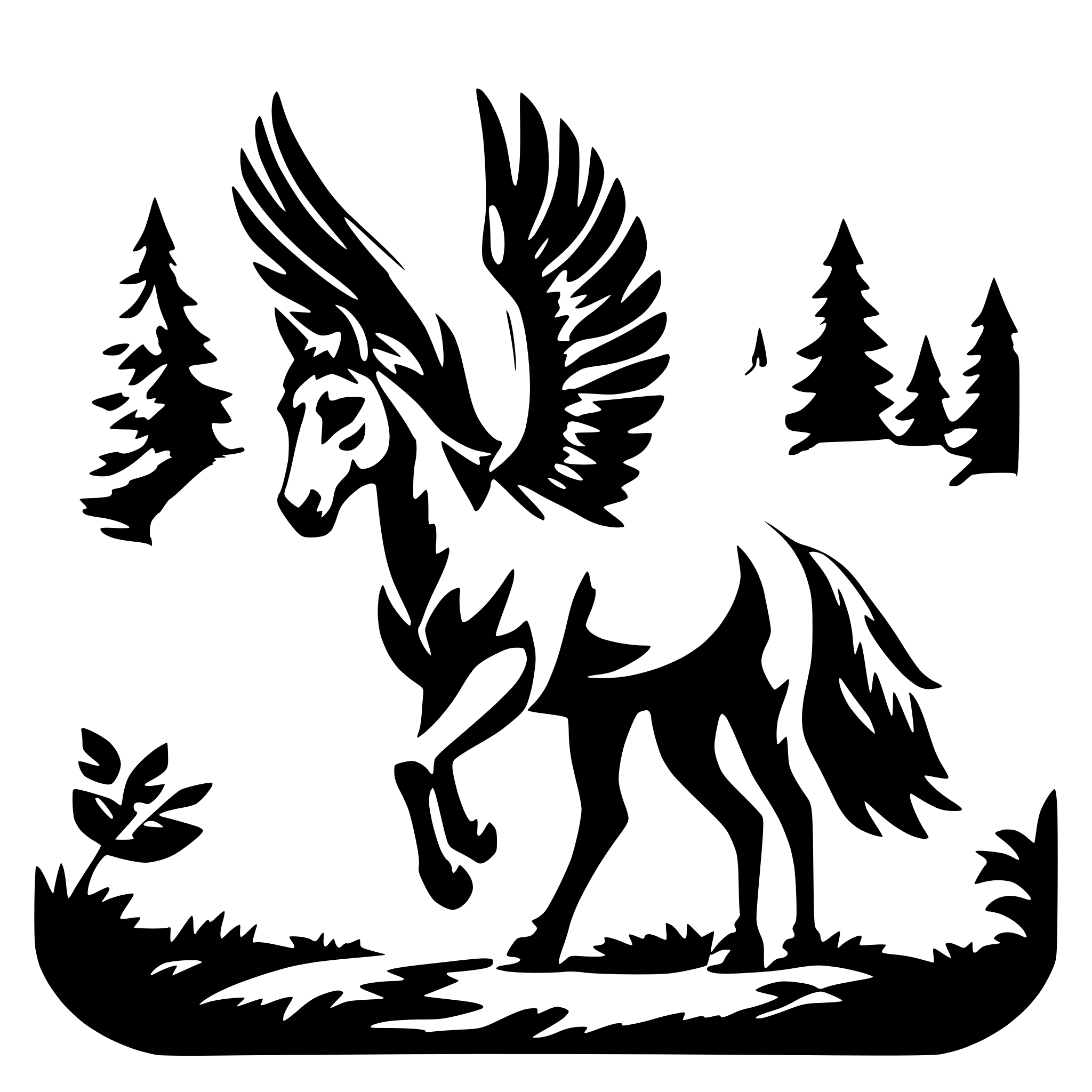 AI-generated SVG of 'pegasus in forest'