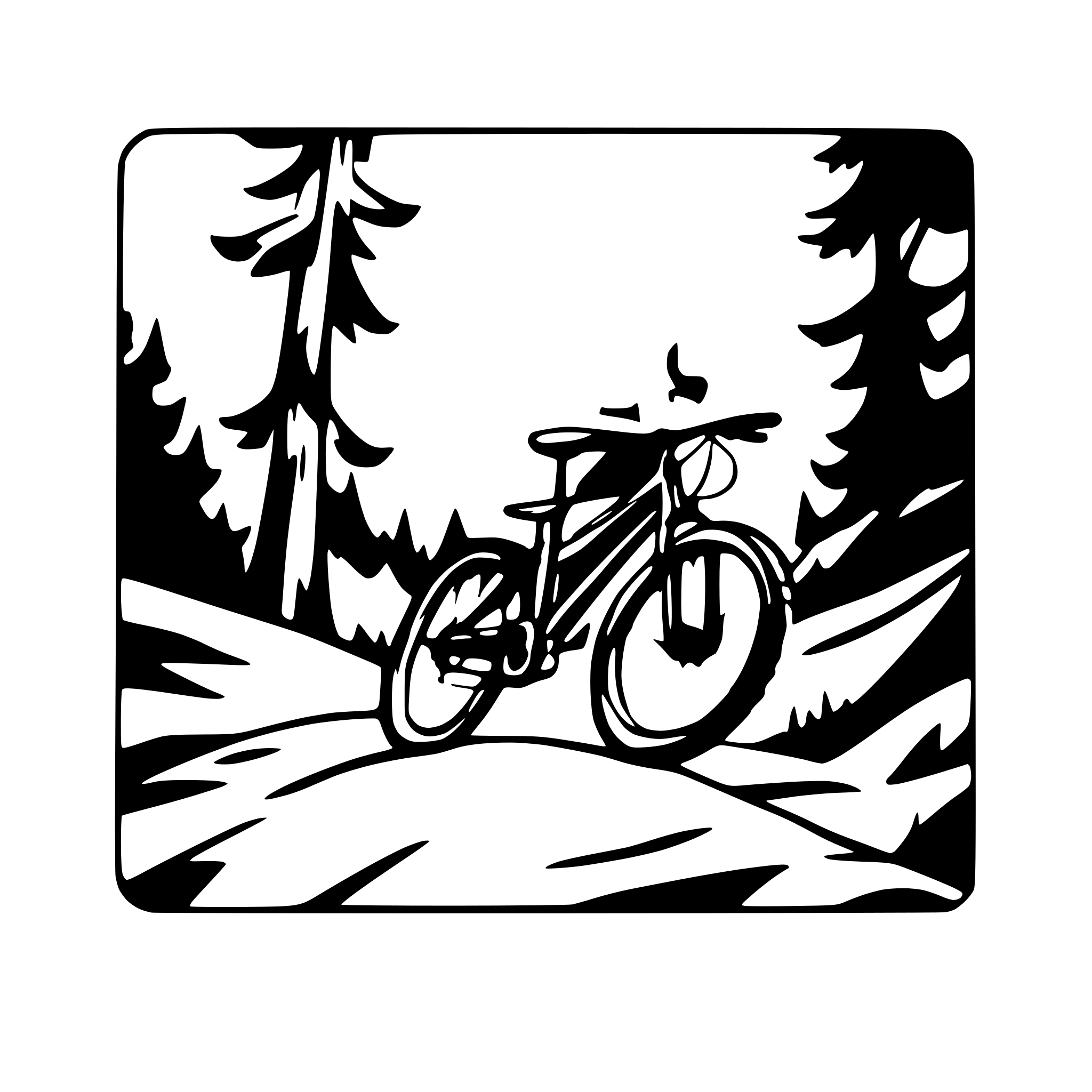 AI-generated SVG of a mountainbike breaking out of a picture frame