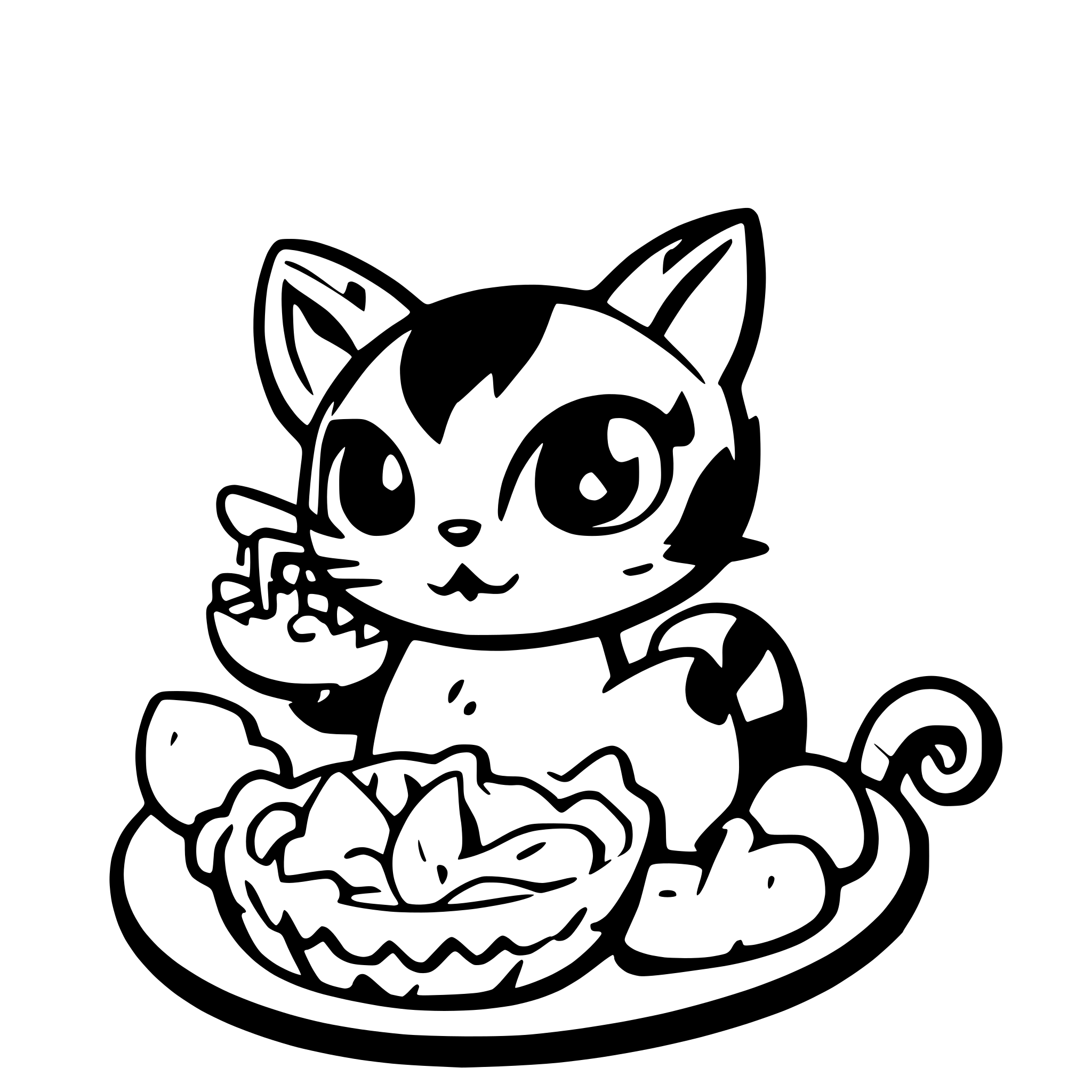 AI-generated SVG of a gato comiendo fideos con cara enojada