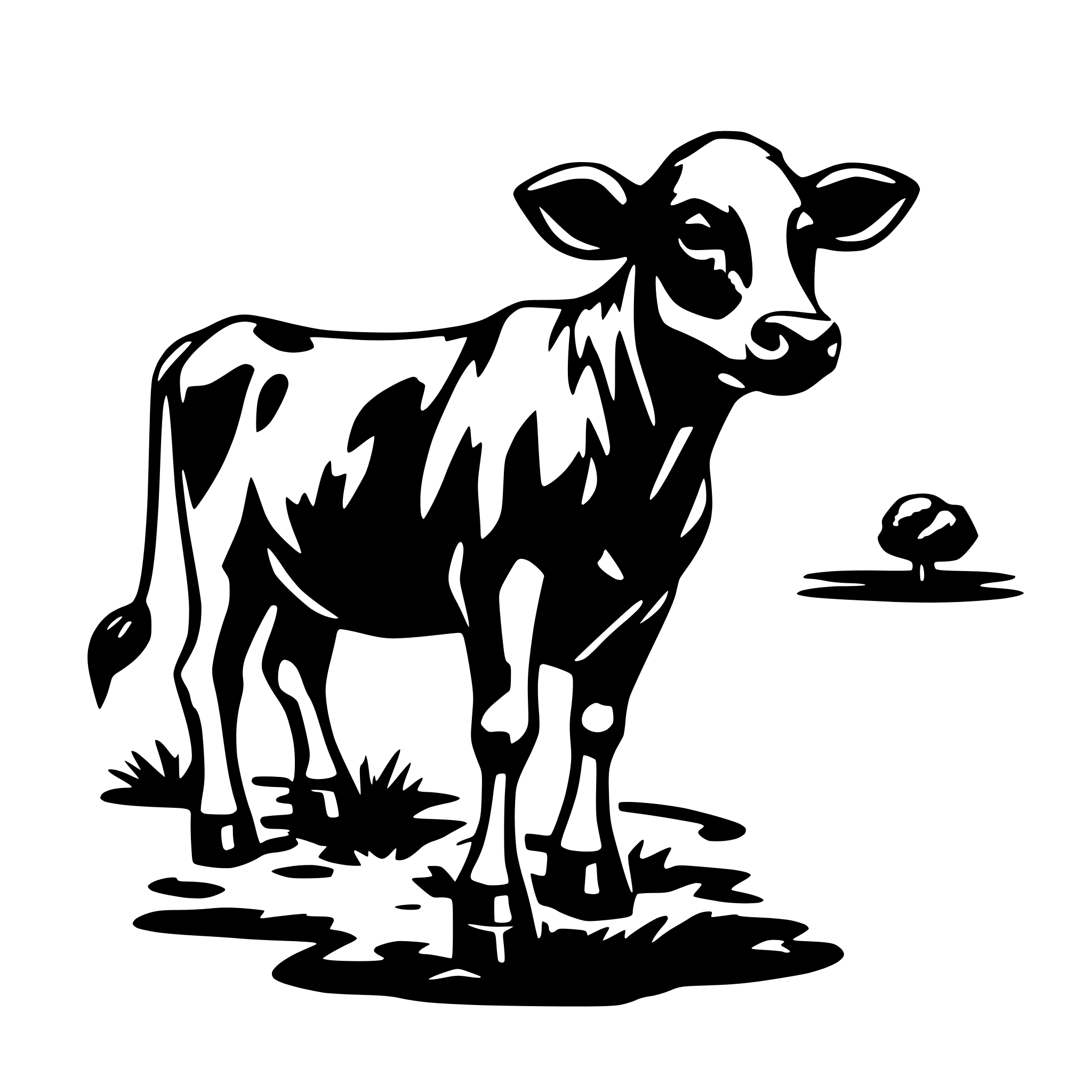 AI-generated SVG of a cow bird view with only black color