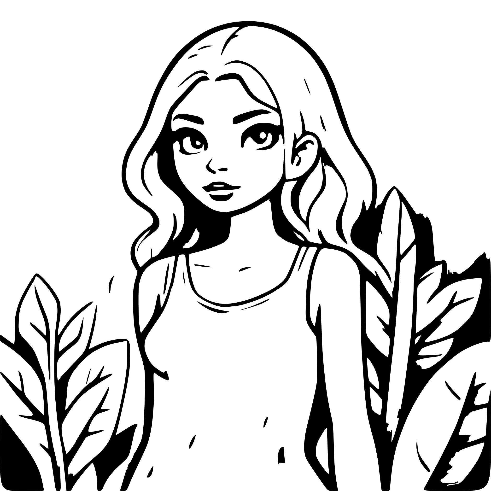 AI-generated SVG of a A sad lady standing in a garden