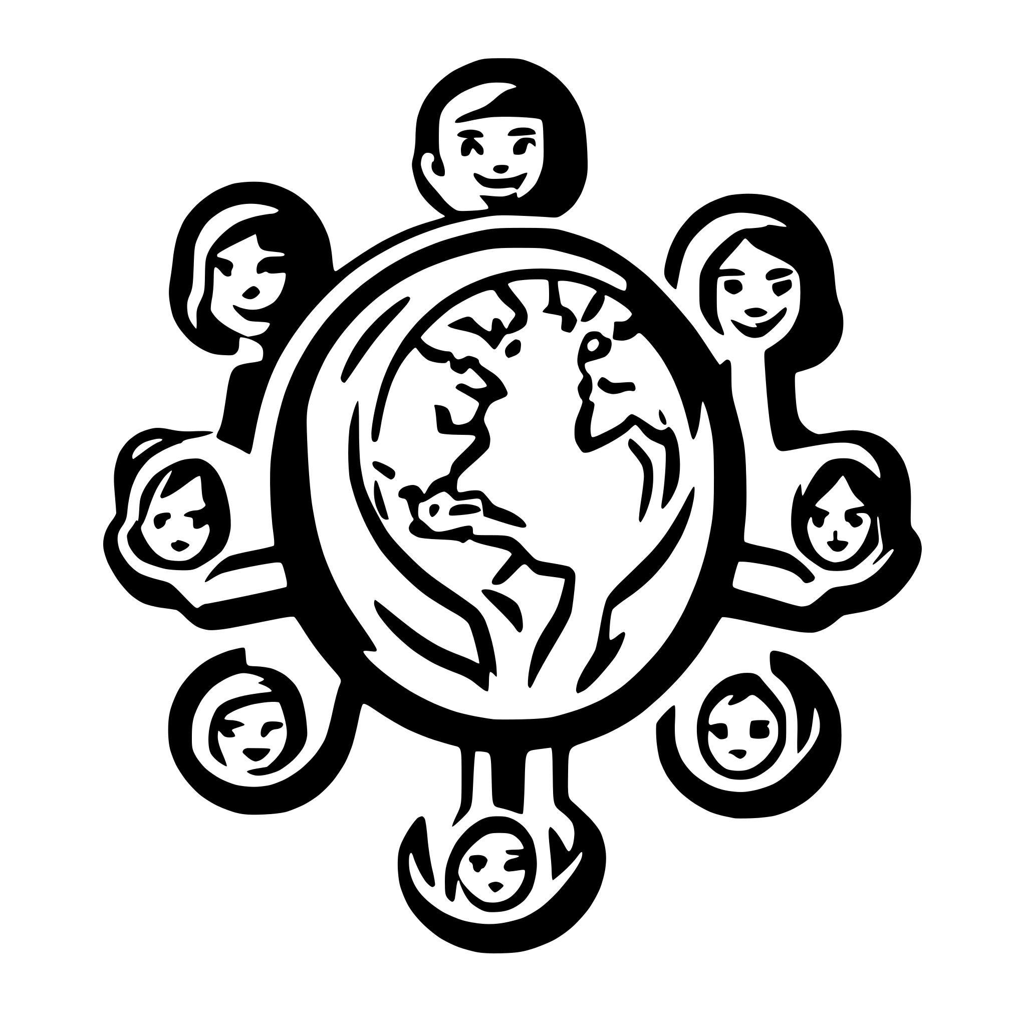AI-generated SVG of 'Next Generation of internet, project logo, 5 people are standing hand in hand around the world'