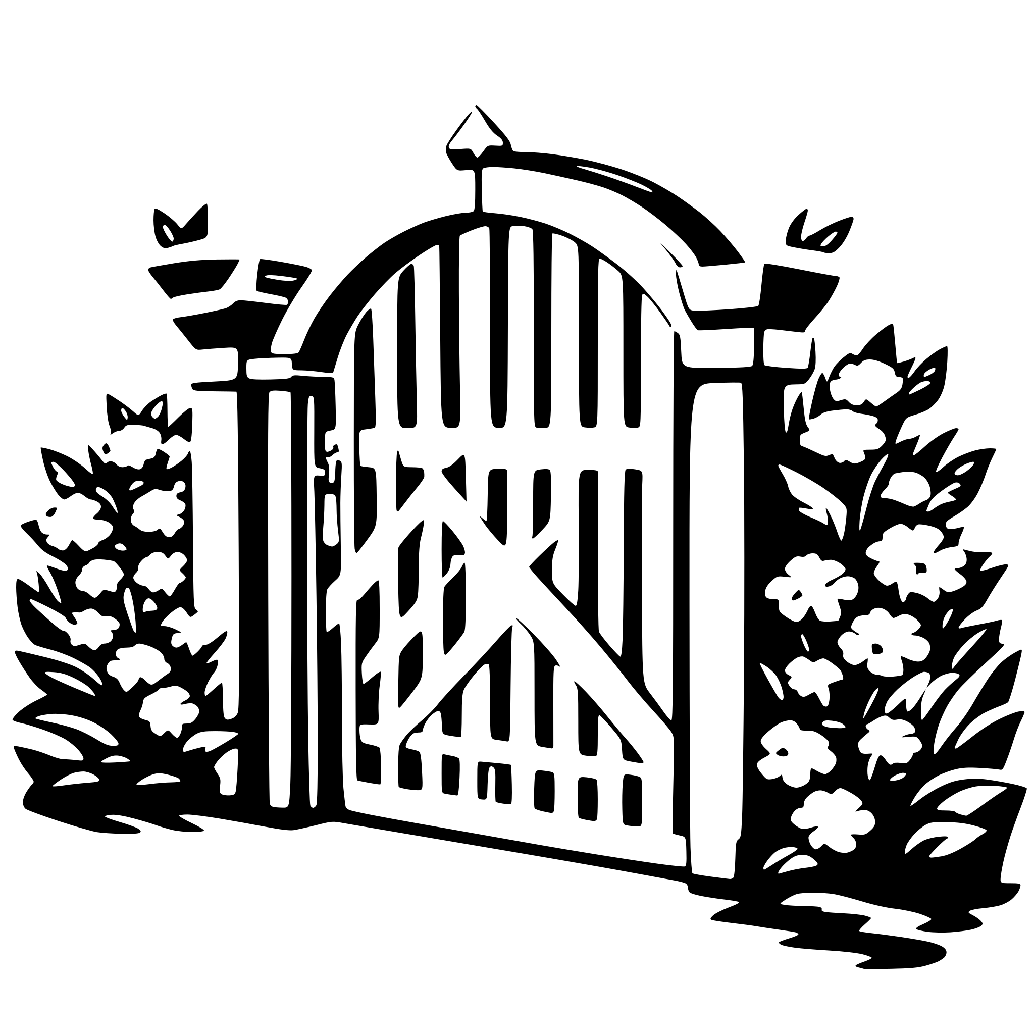 AI-generated SVG of 'a gate with flowers'