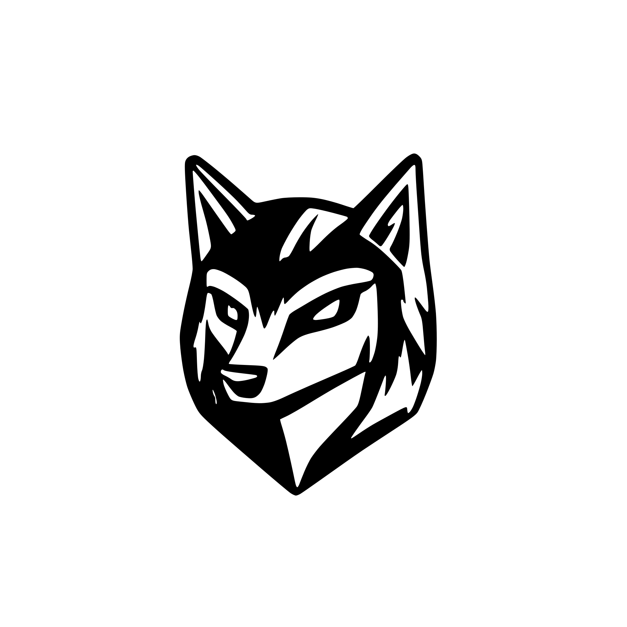 AI-generated SVG of a create a simple fox head for a medieval blazon; colors are orange, white, black; svg, no background