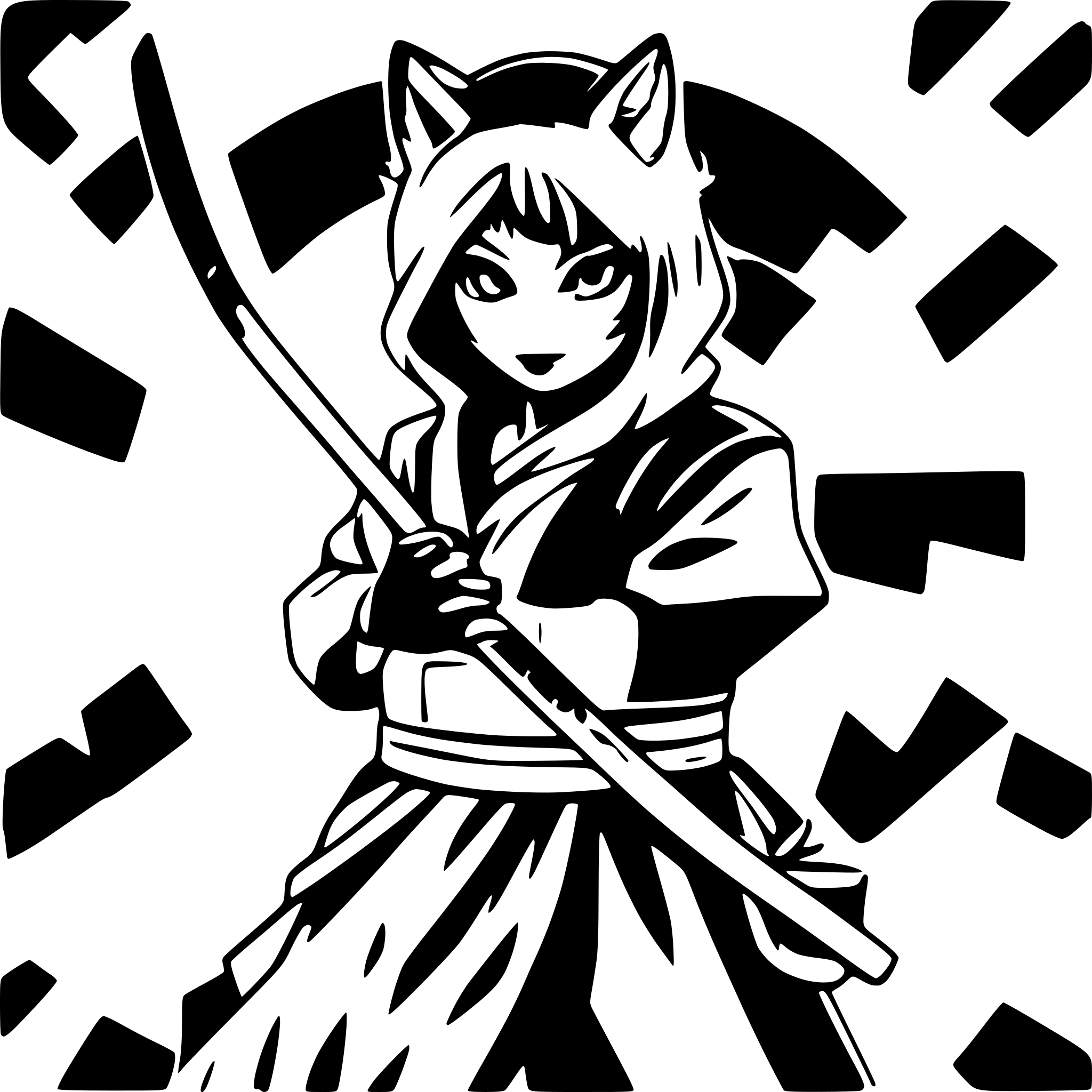 AI-generated SVG of a Kabuki-kitsune dark ninja