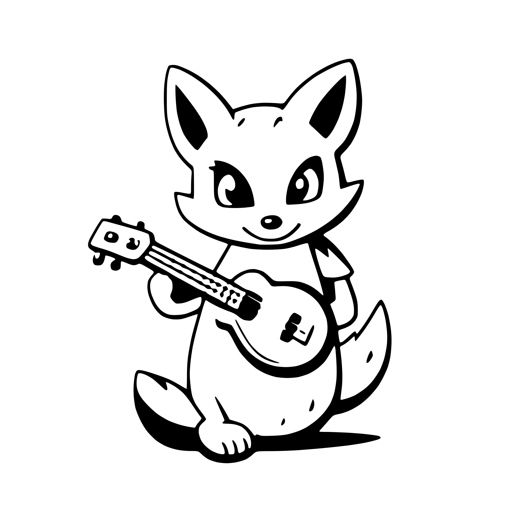AI-generated SVG of a a joyful fox playing a ukulele