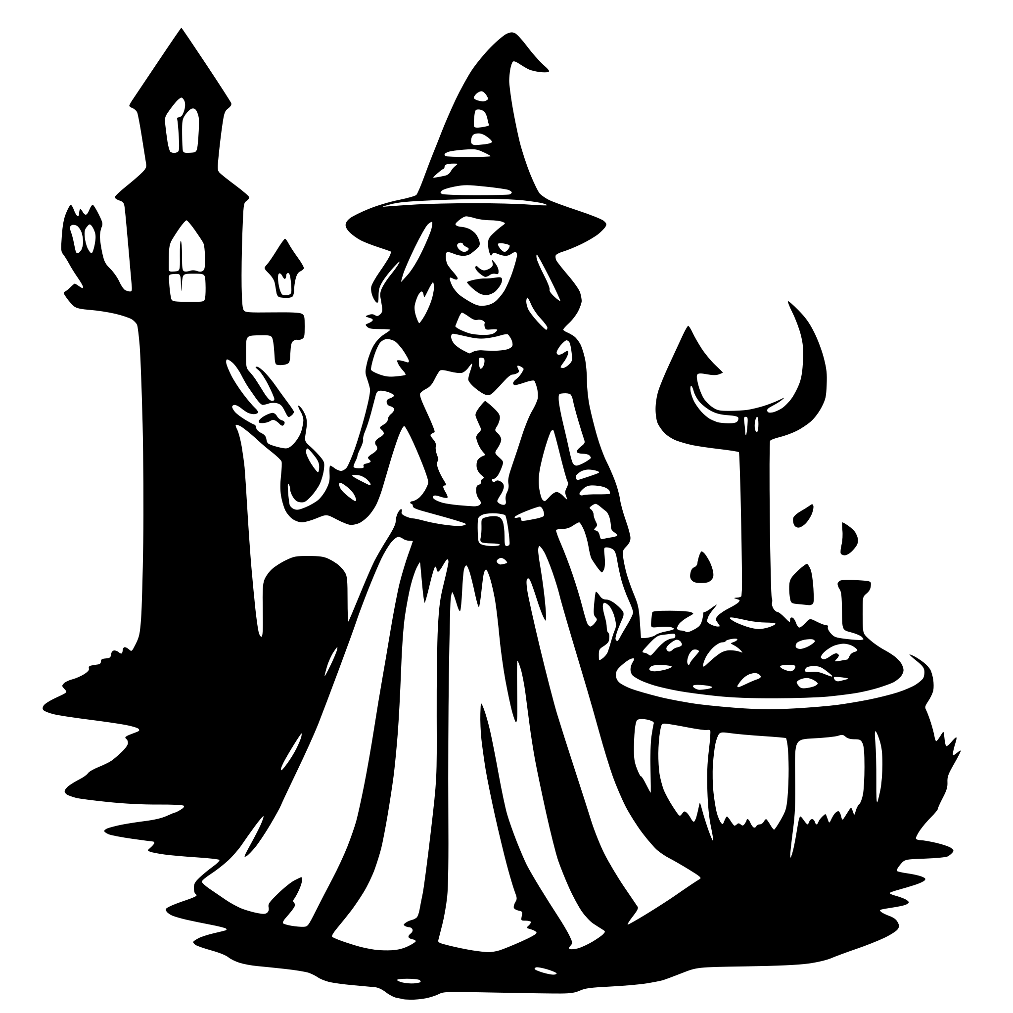 AI-generated SVG of 'Spookey Witch on a proom'