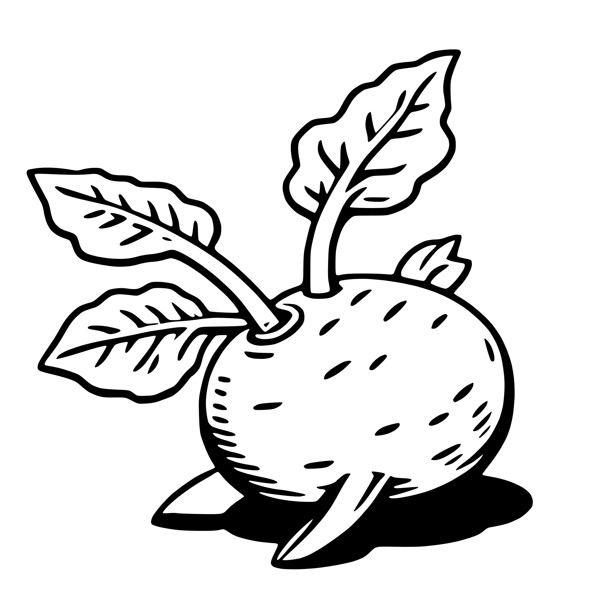 The SVG depicts a stylized, cartoon-like illustration of a radish with a leaf sprouting from its top. The radish has a round body with a textured surface, and the leaf is detailed with veins and a pointed tip. The leaf is attached to the radish by a thin stem, and the entire illustration is set against a plain background. The style is simple and playful, with a limited color palette. 