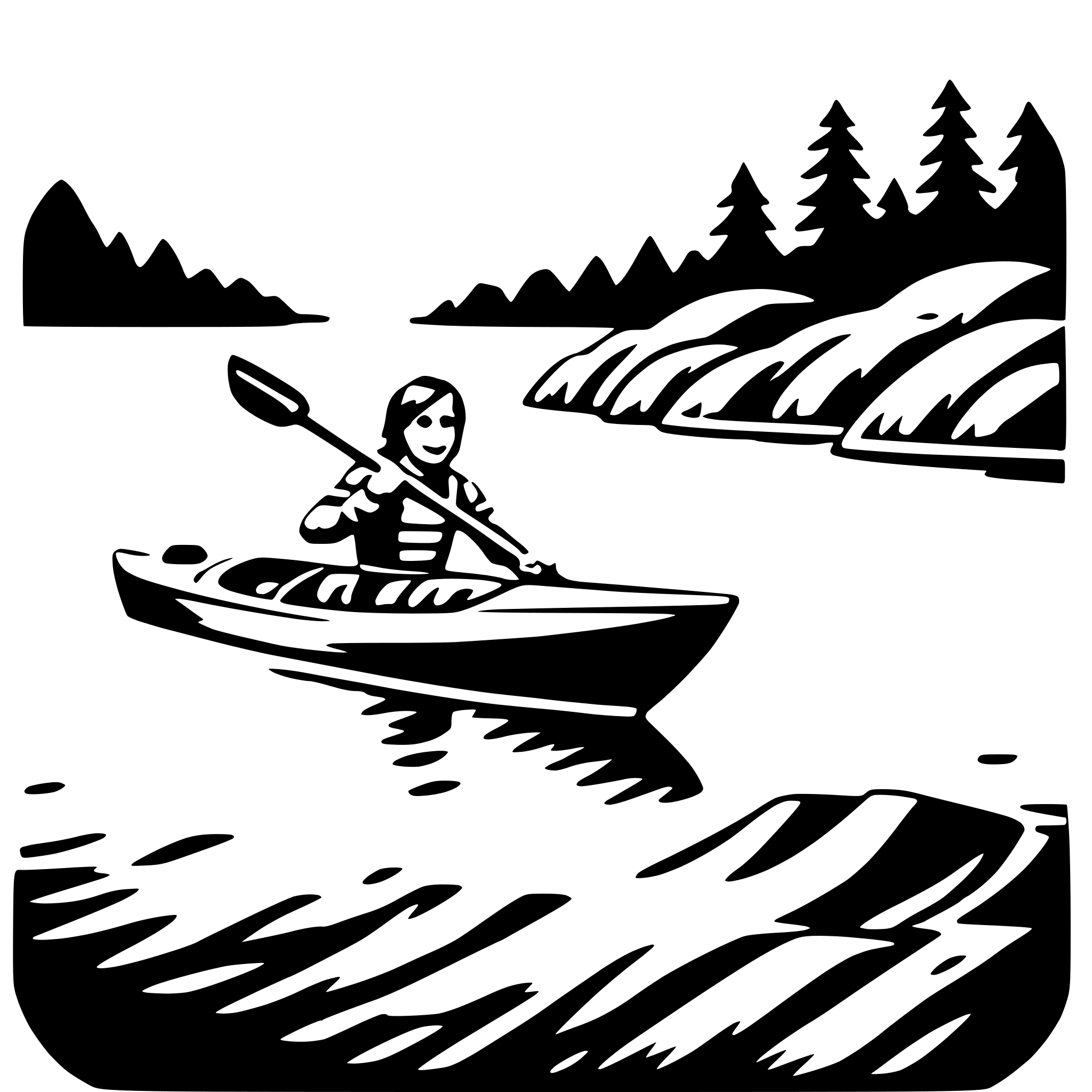 AI-generated SVG of 'kayaking through rapids'