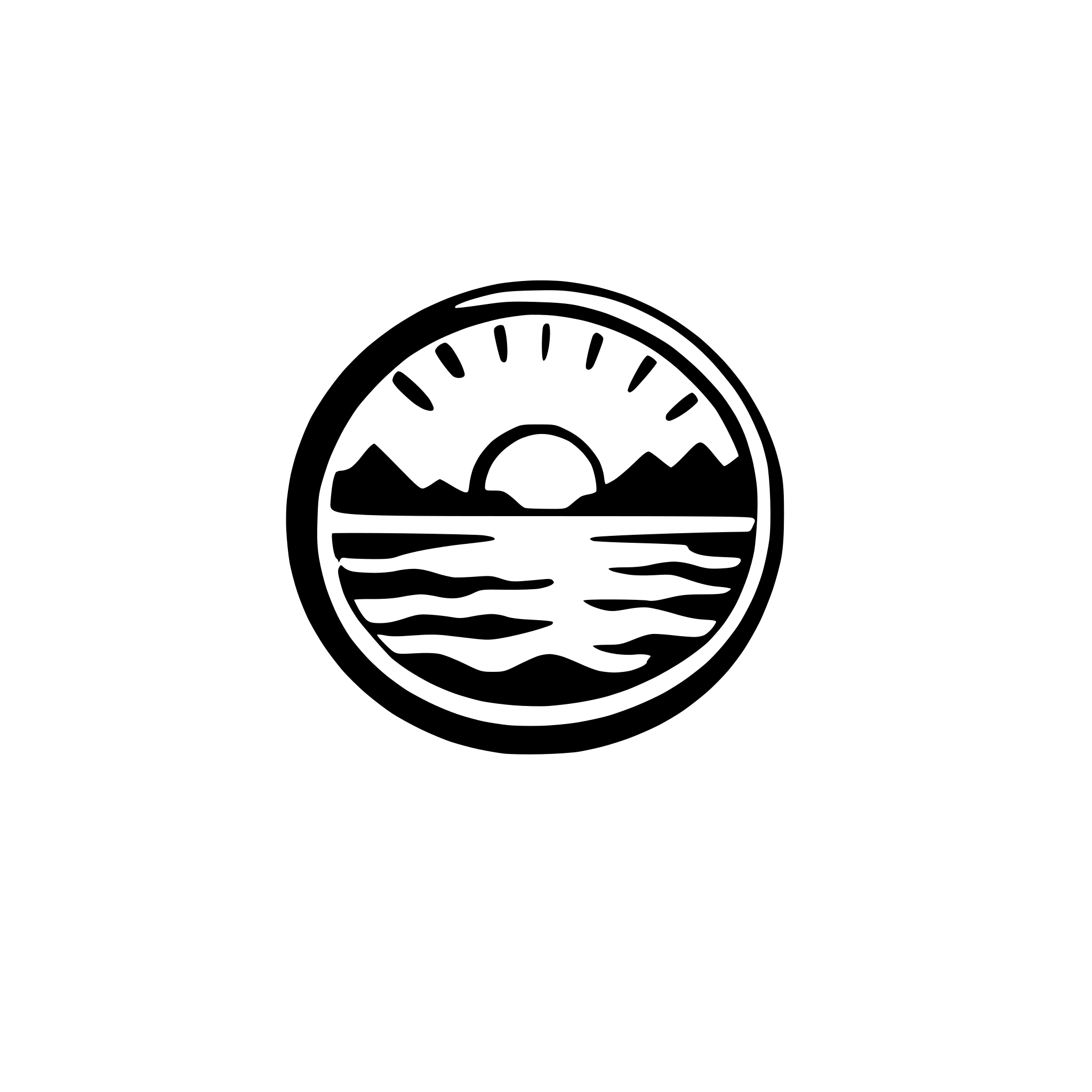 AI-generated SVG of a Sunrise over water, blue color, minimalistic