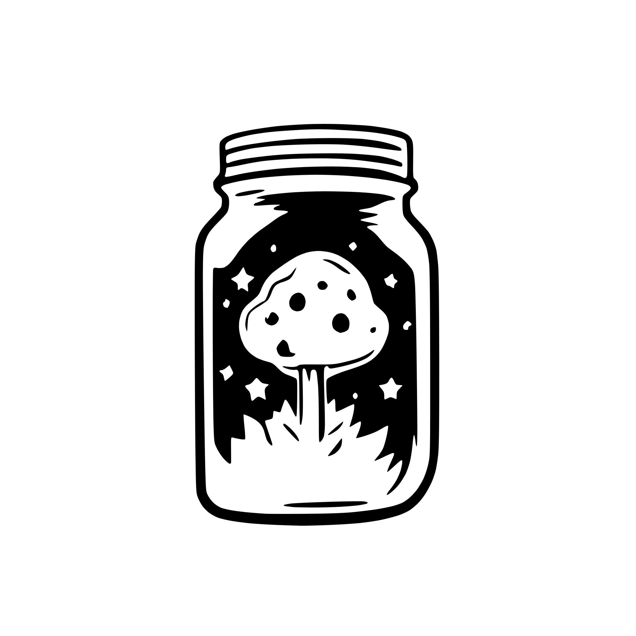 AI-generated SVG of a mason jar with galaxy inside and the stars and nebula form a mushroom; clear outside;