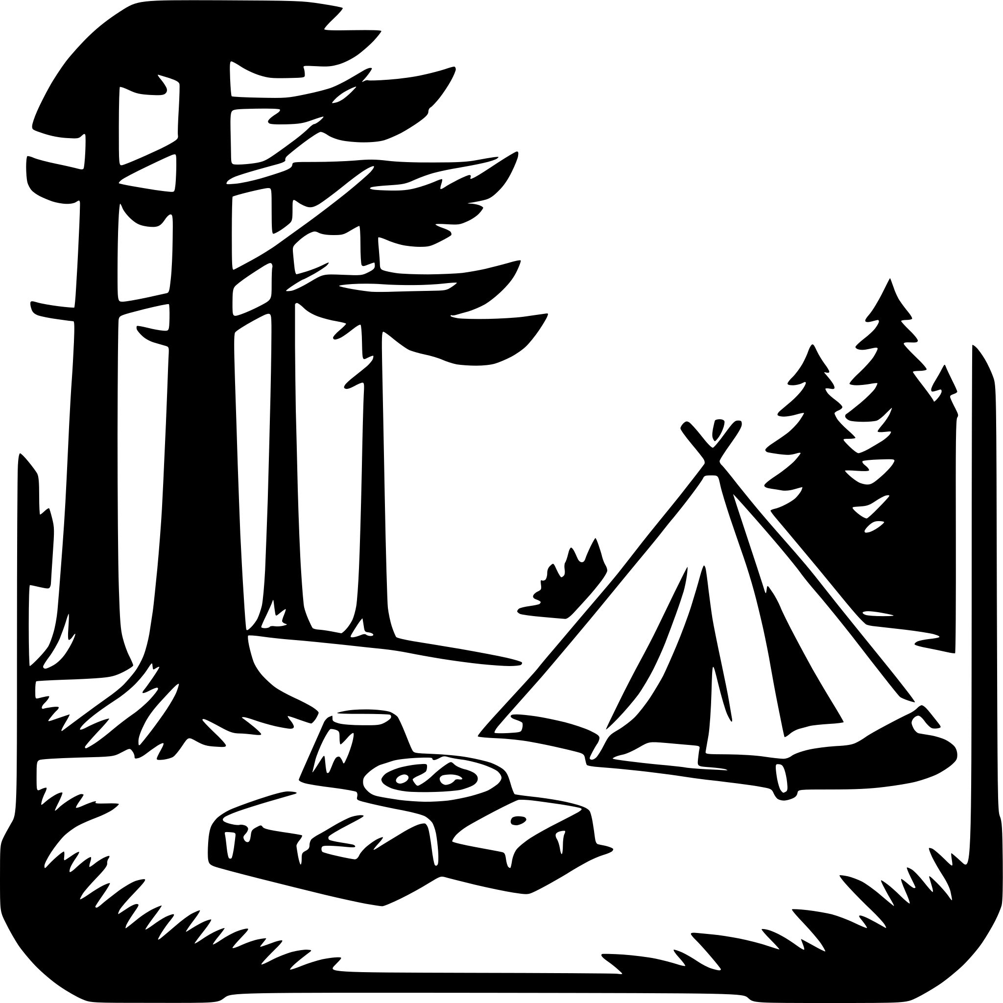 AI-generated SVG of a forest camping scene