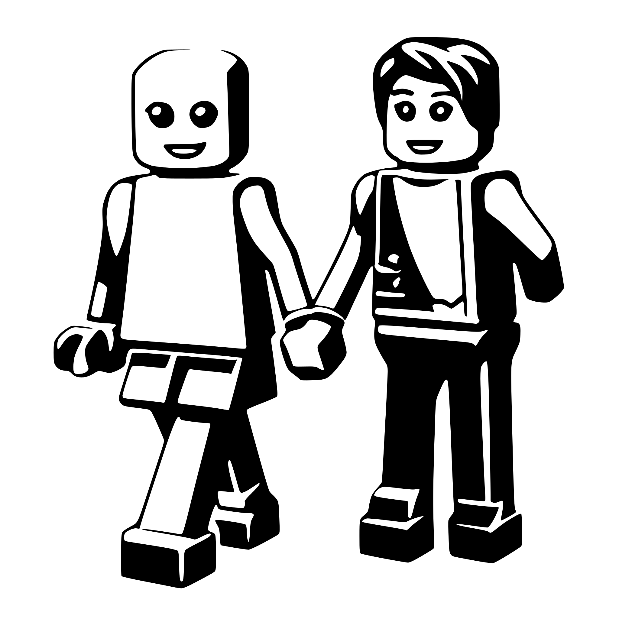 AI-generated SVG of a two lego bricks walking hand in hand