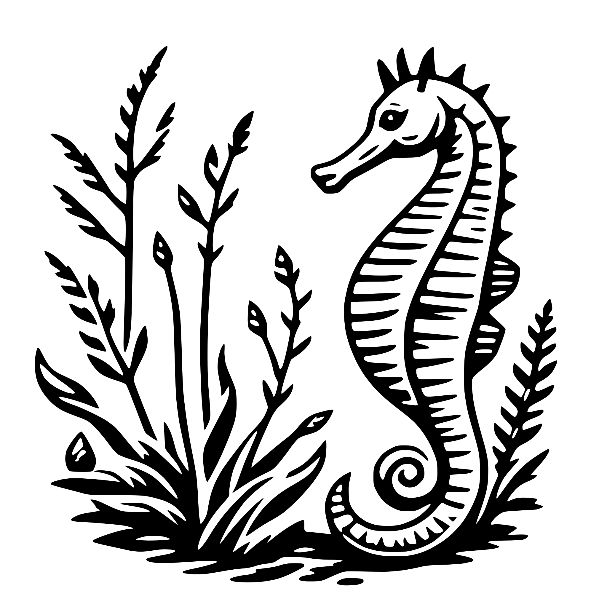 AI-generated SVG of 'seahorse and kelp'