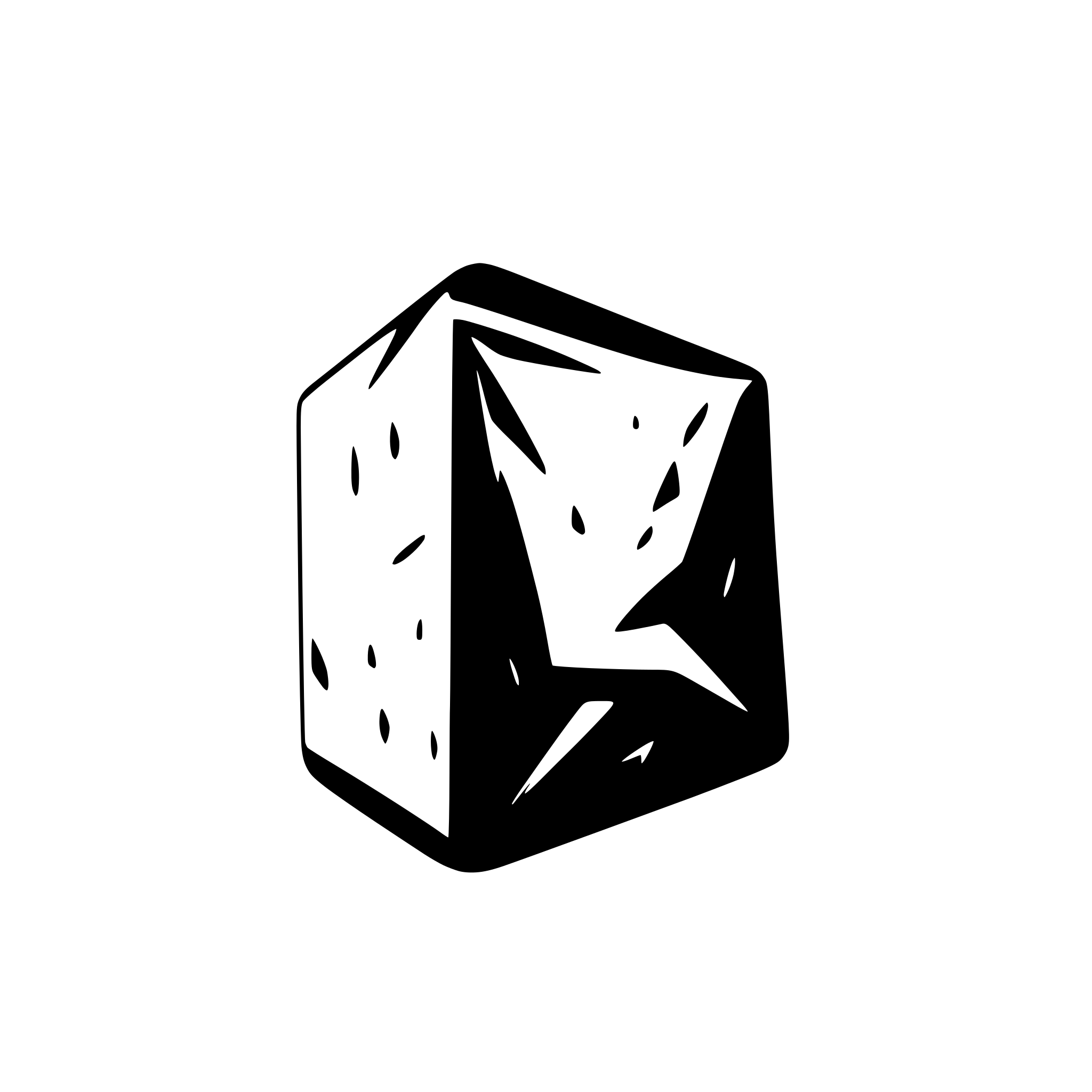 AI-generated SVG of a black cube with small cracks which make the cube look like stone