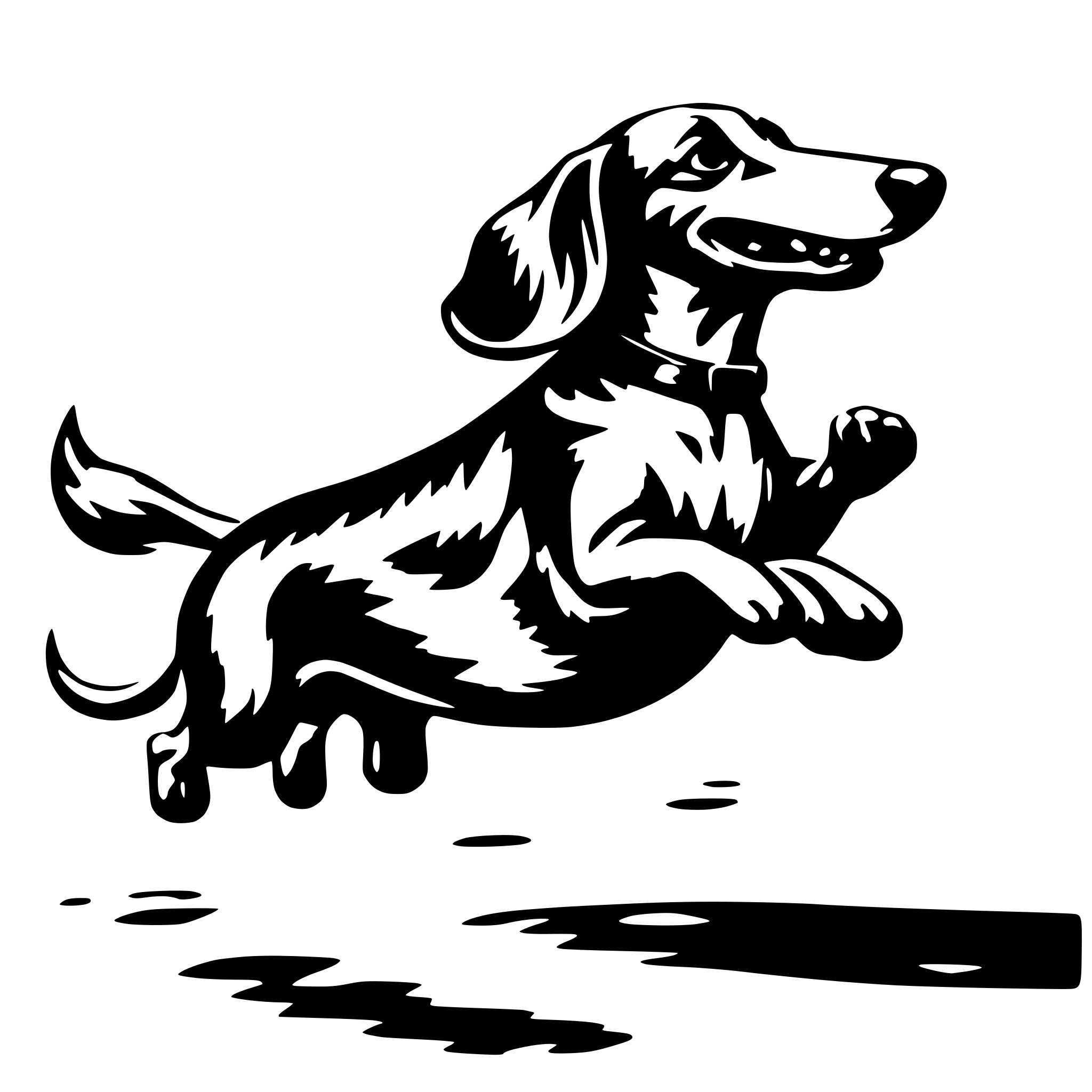 AI-generated SVG of 'Happy long dachshund jumping'